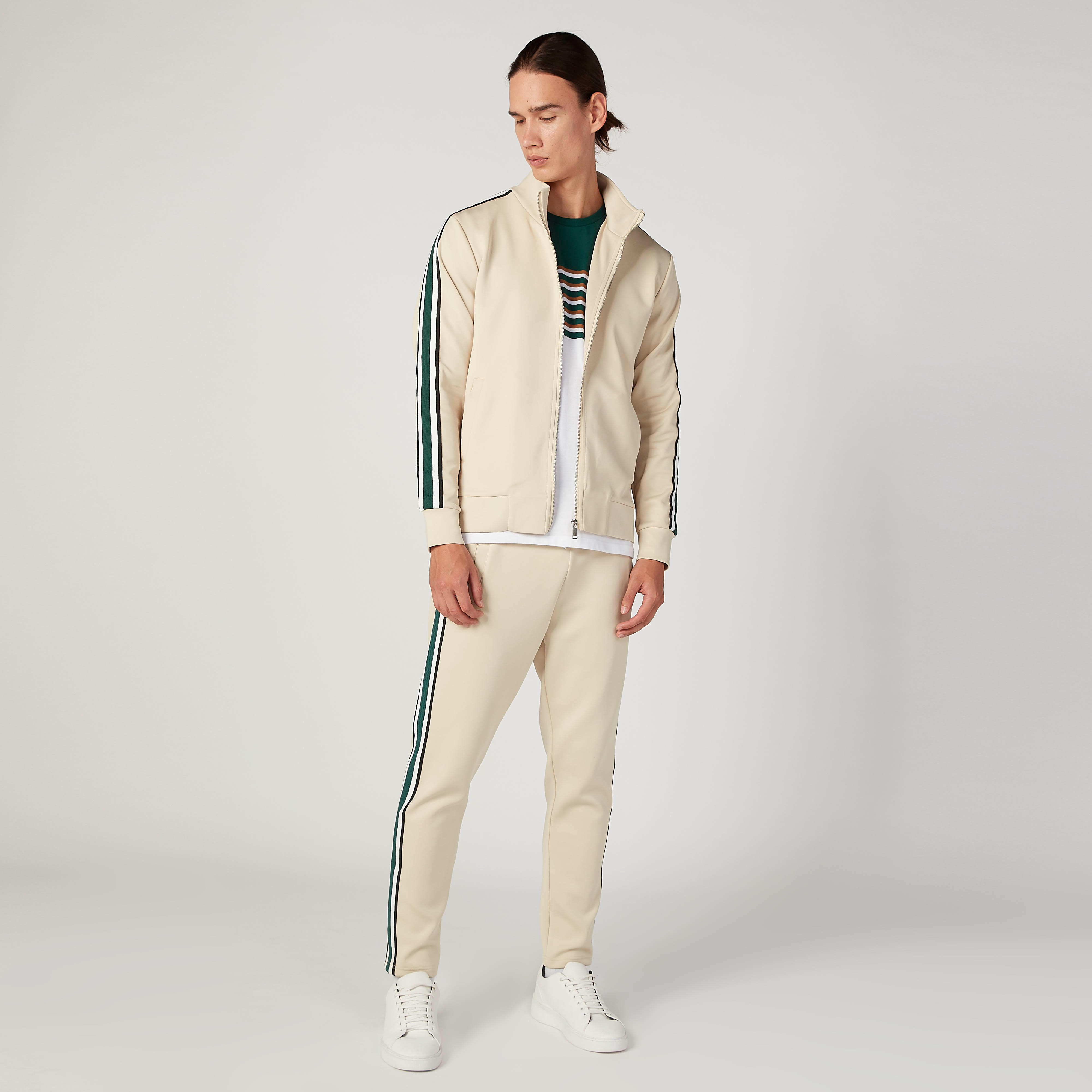 بنطلون سليم فيت سادة بخصر متوسط الارتفاع وجيوب وشريطة من آيكونيك-men-clothing-bottoms-trousersandchinos-trousers-image-2