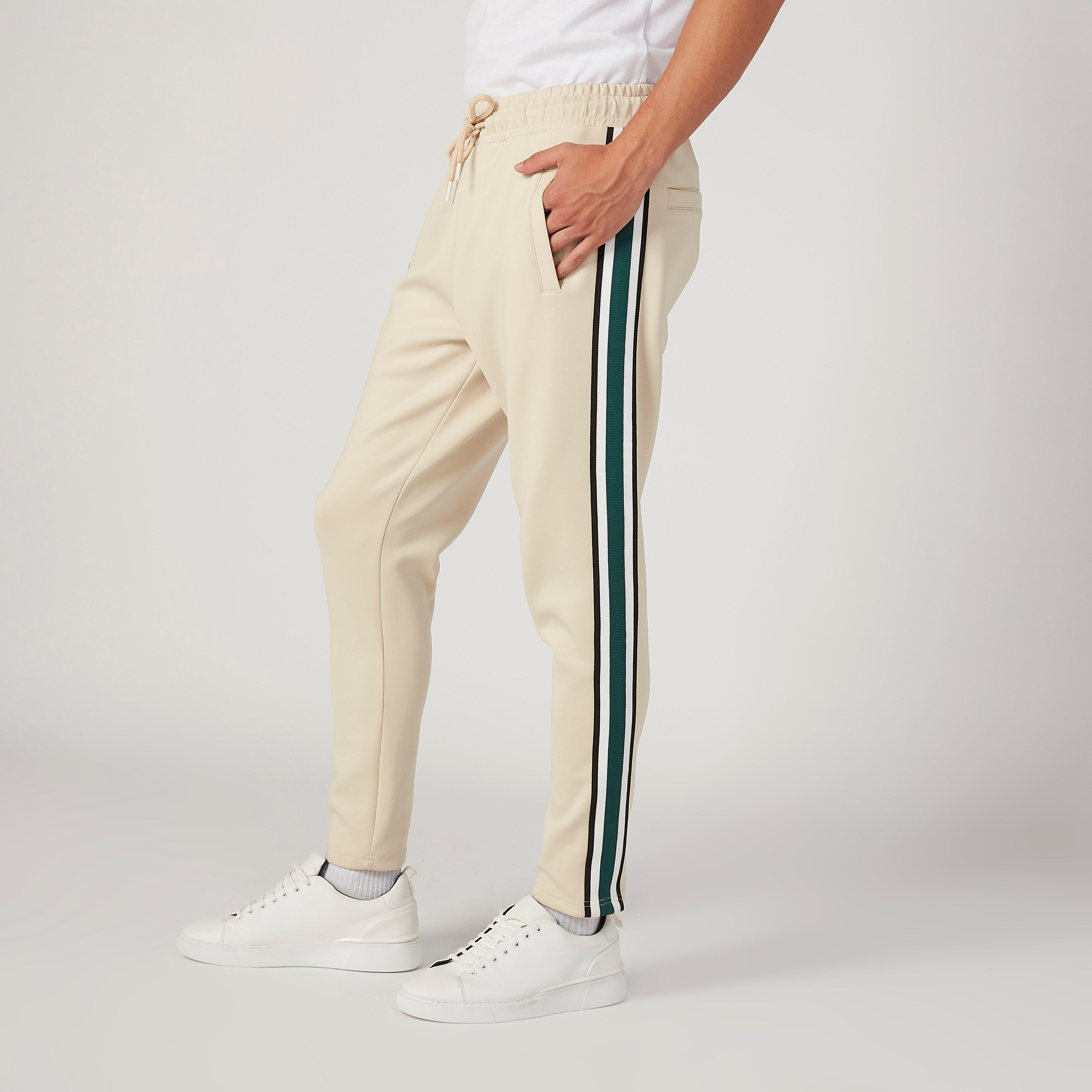 بنطلون سليم فيت سادة بخصر متوسط الارتفاع وجيوب وشريطة من آيكونيك-men-clothing-bottoms-trousersandchinos-trousers-image-5