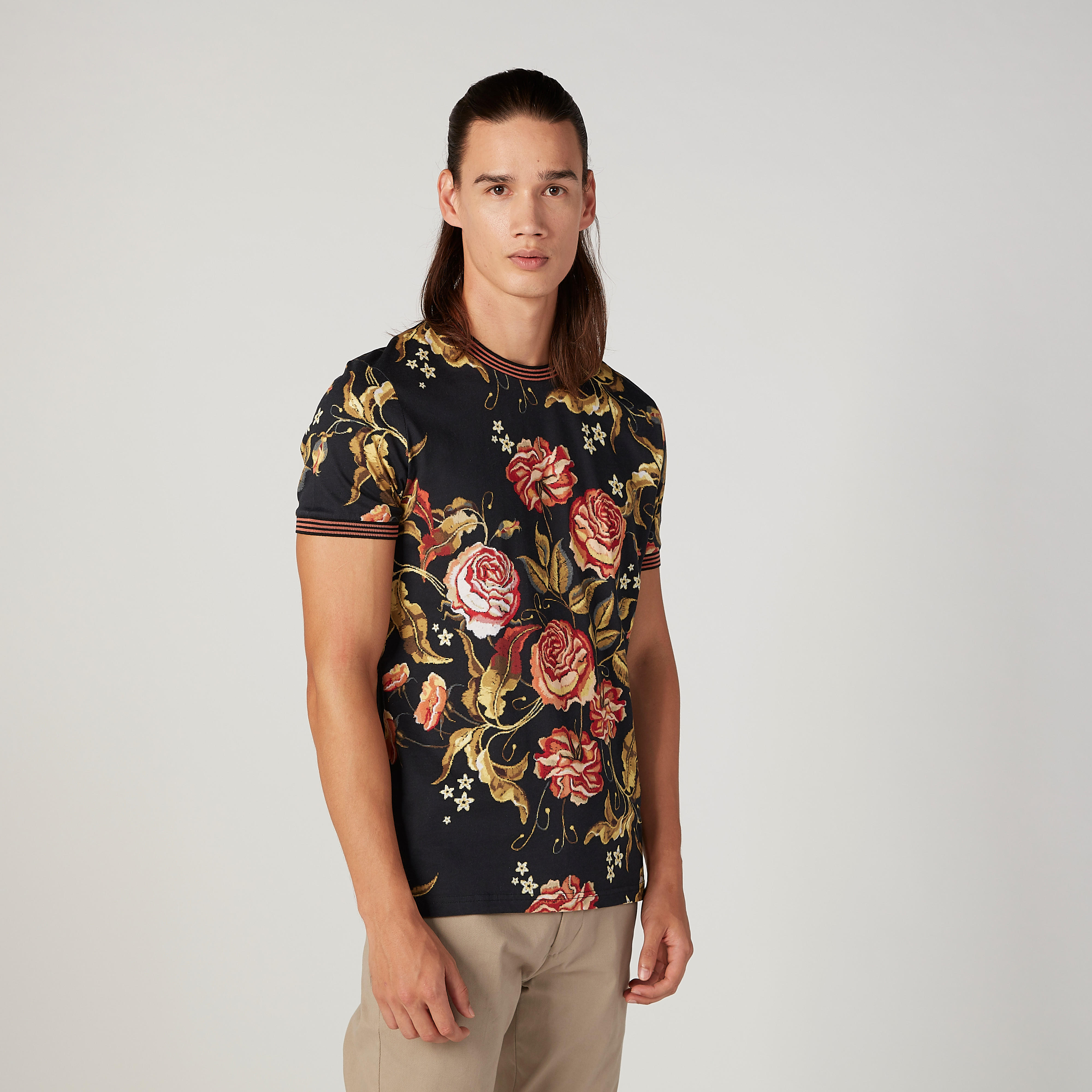 تيشيرت سليم بياقة مستديرة وأكمام قصيرة وطبعات زهرية من آيكونيك-men-clothing-tshirtsandpolos-tshirts-image-5