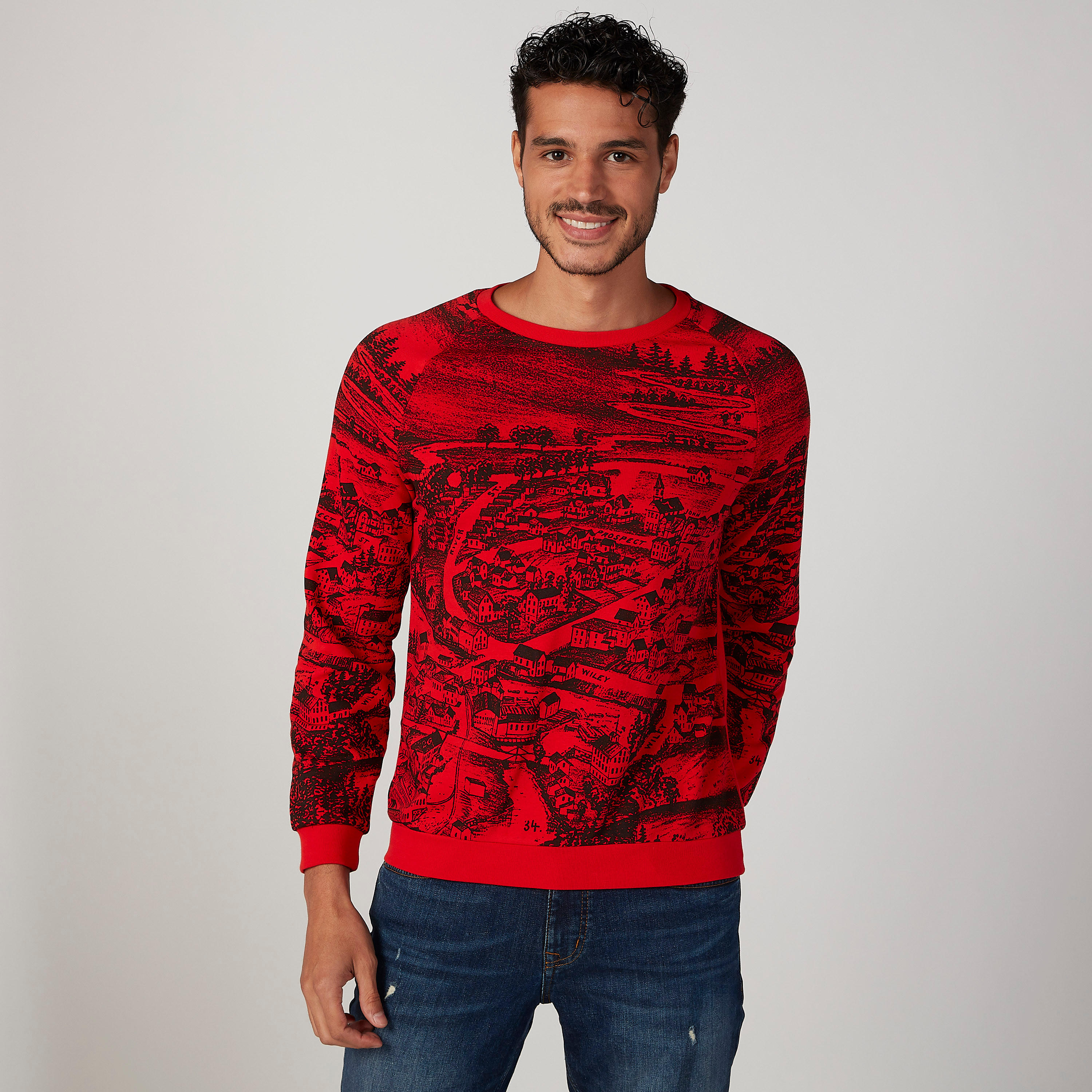 سويت شيرت سليم بياقة ضيّقة وأكمام طويلة وطبعات من آيكونيك-men-winterwear-hoodiesandsweatshirts-image-1