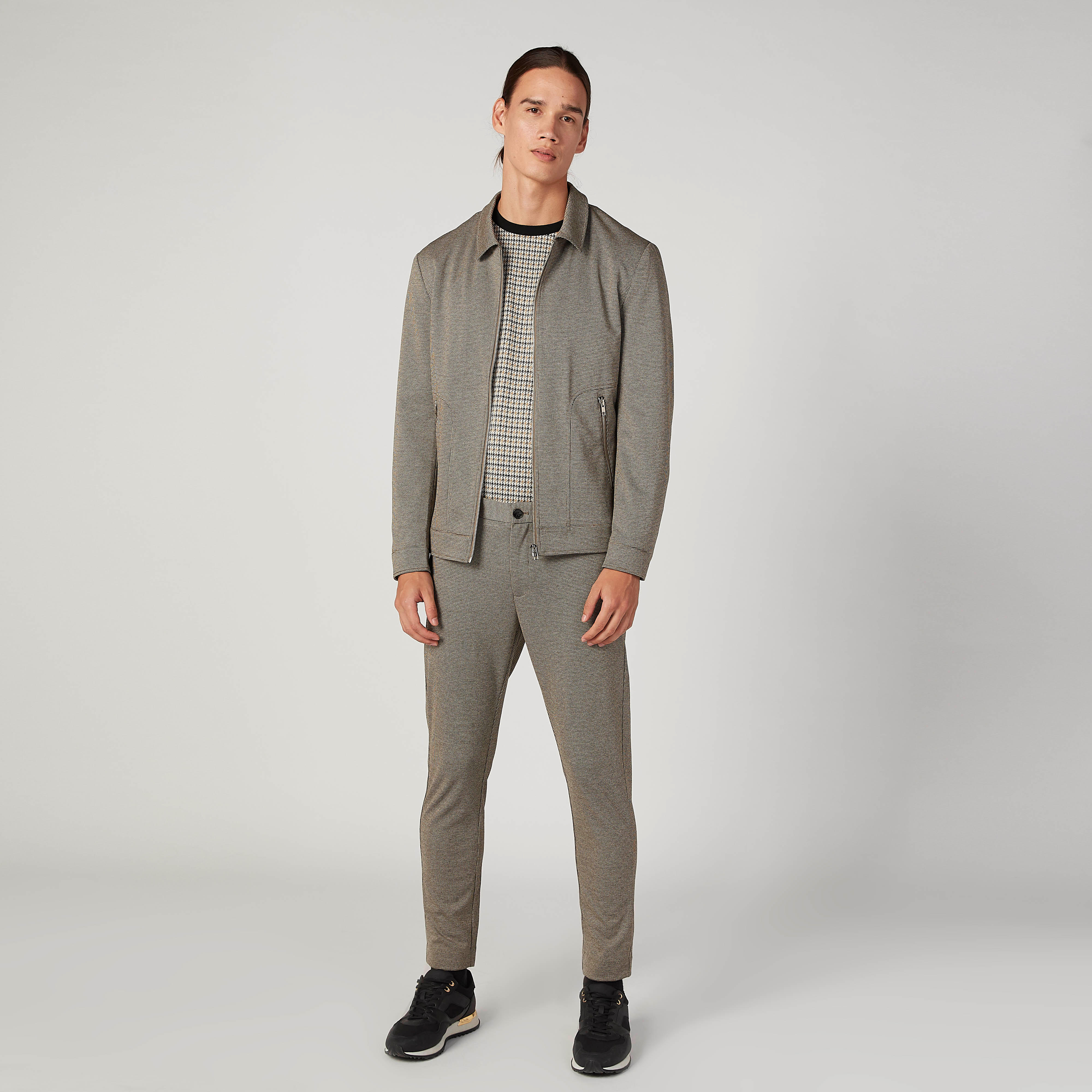 بنطلون سليم بارز الملمس بخصر متوسط الارتفاع وجيوب من آيكونيك-men-clothing-bottoms-trousersandchinos-trousers-image-2
