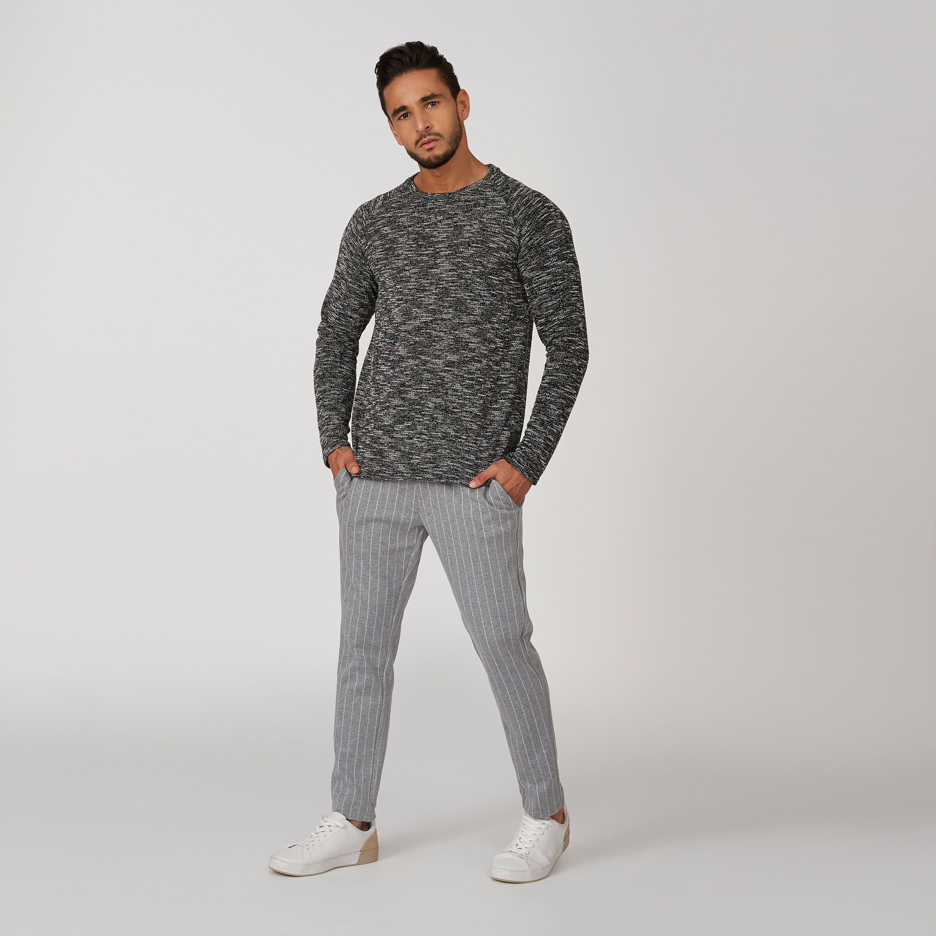 تيشيرت سليم بارز الملمس بياقة مستديرة وأكمام مغايرة من آيكونيك-men-clothing-tshirtsandpolos-tshirts-image-1