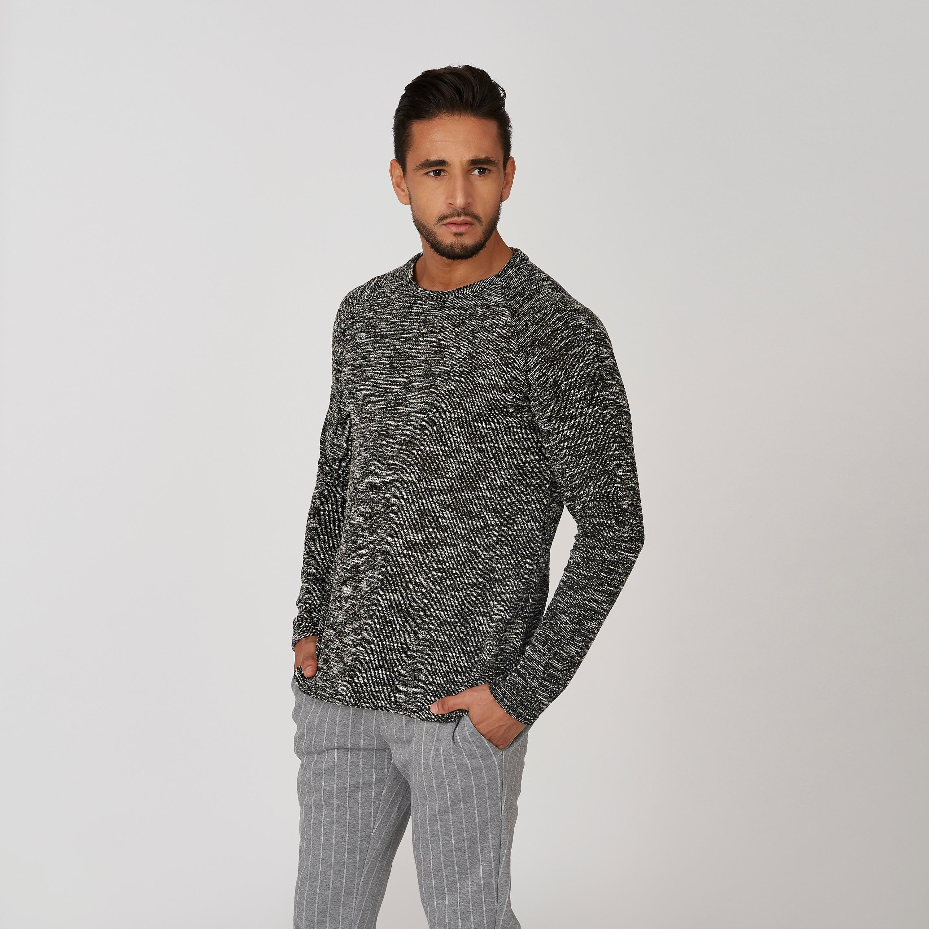 تيشيرت سليم بارز الملمس بياقة مستديرة وأكمام مغايرة من آيكونيك-men-clothing-tshirtsandpolos-tshirts-image-3