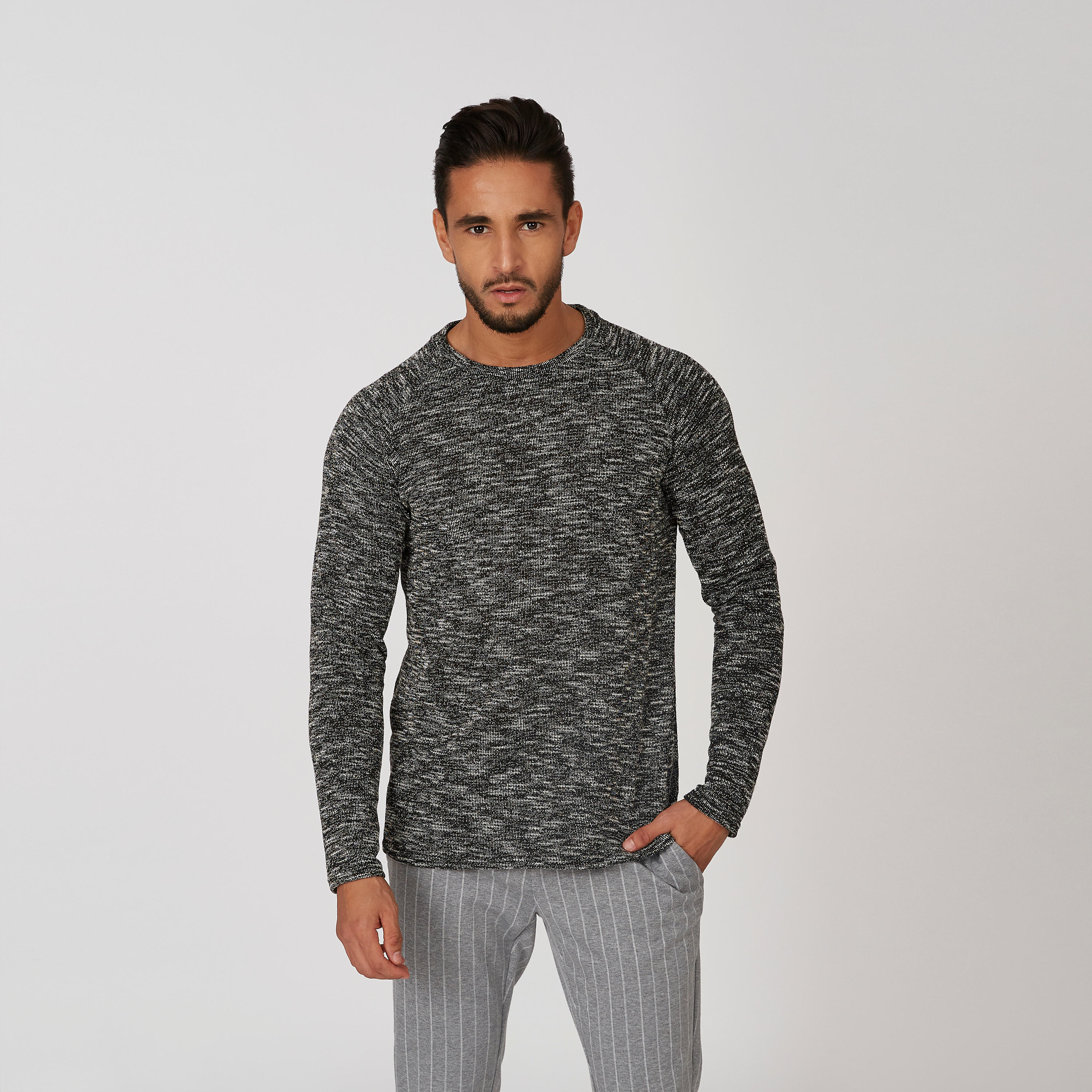 تيشيرت سليم بارز الملمس بياقة مستديرة وأكمام مغايرة من آيكونيك-men-clothing-tshirtsandpolos-tshirts-image-4