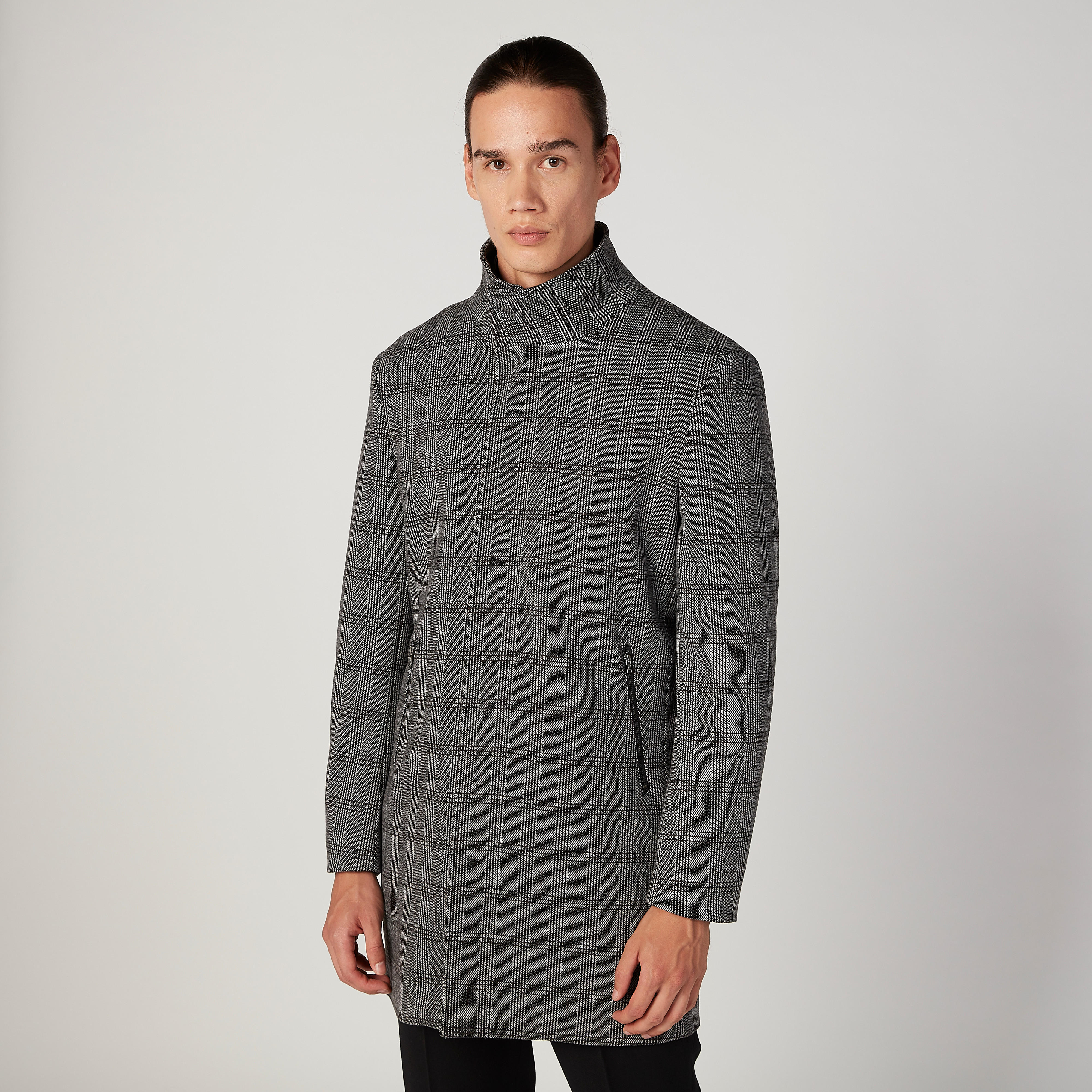 Iconic Slim Fit Chequered Longline Coat with Pockets-men-clothing-jacketsandblazers-coats-image-1