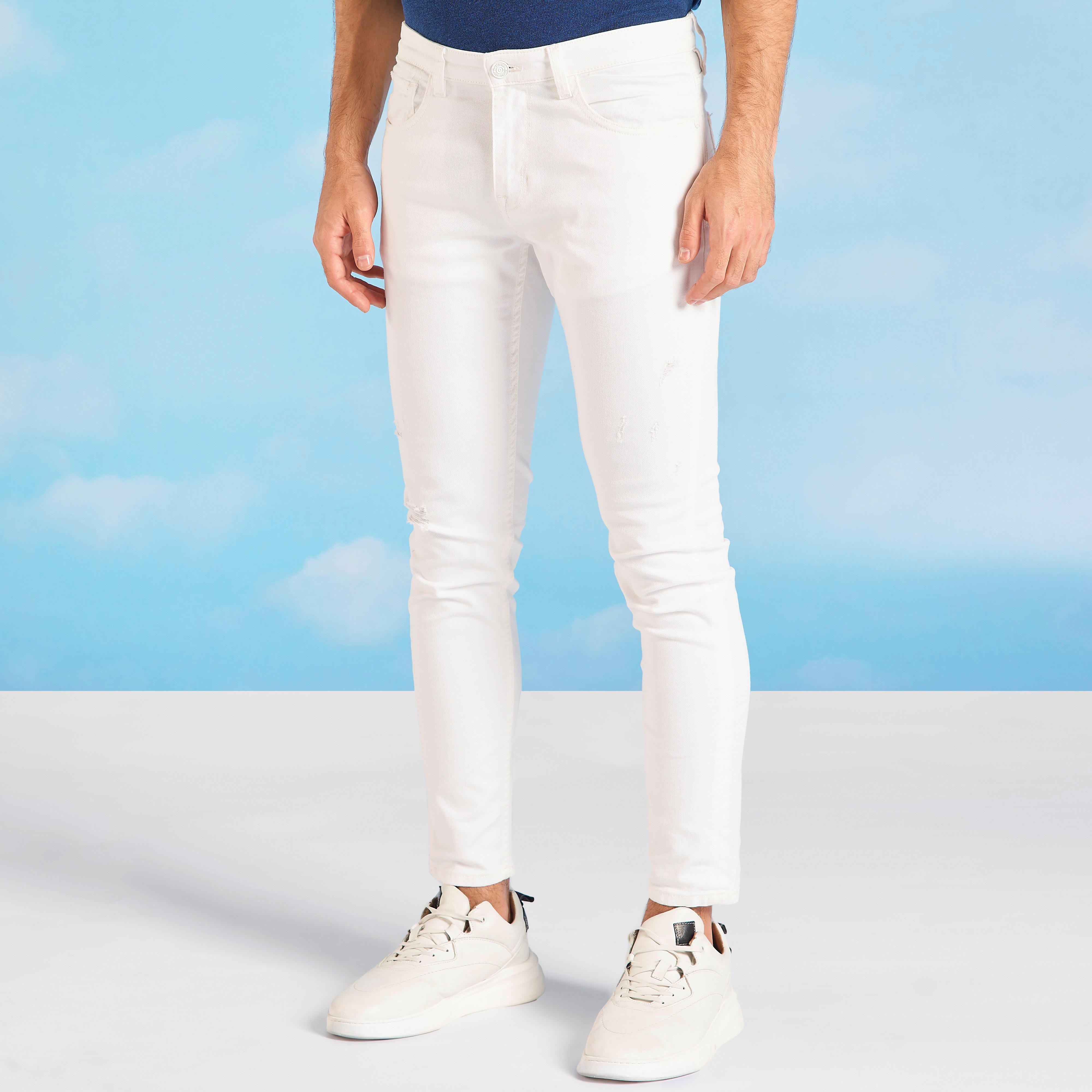 بنطلون جينز سادة سليم بخصر متوسط الارتفاع وجيوب من آيكونيك-men-clothing-bottoms-jeans-image-1