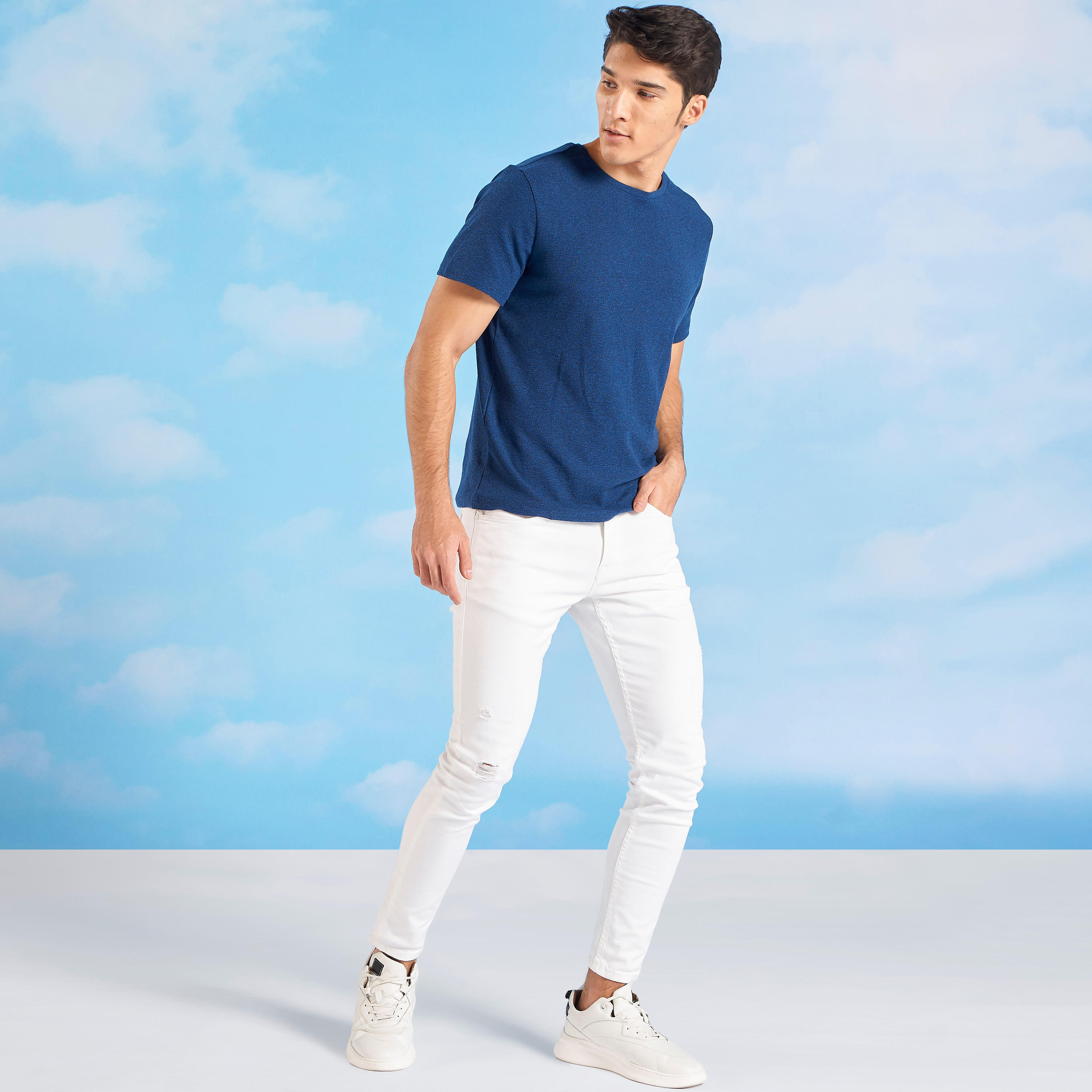 بنطلون جينز سادة سليم بخصر متوسط الارتفاع وجيوب من آيكونيك-men-clothing-bottoms-jeans-image-2