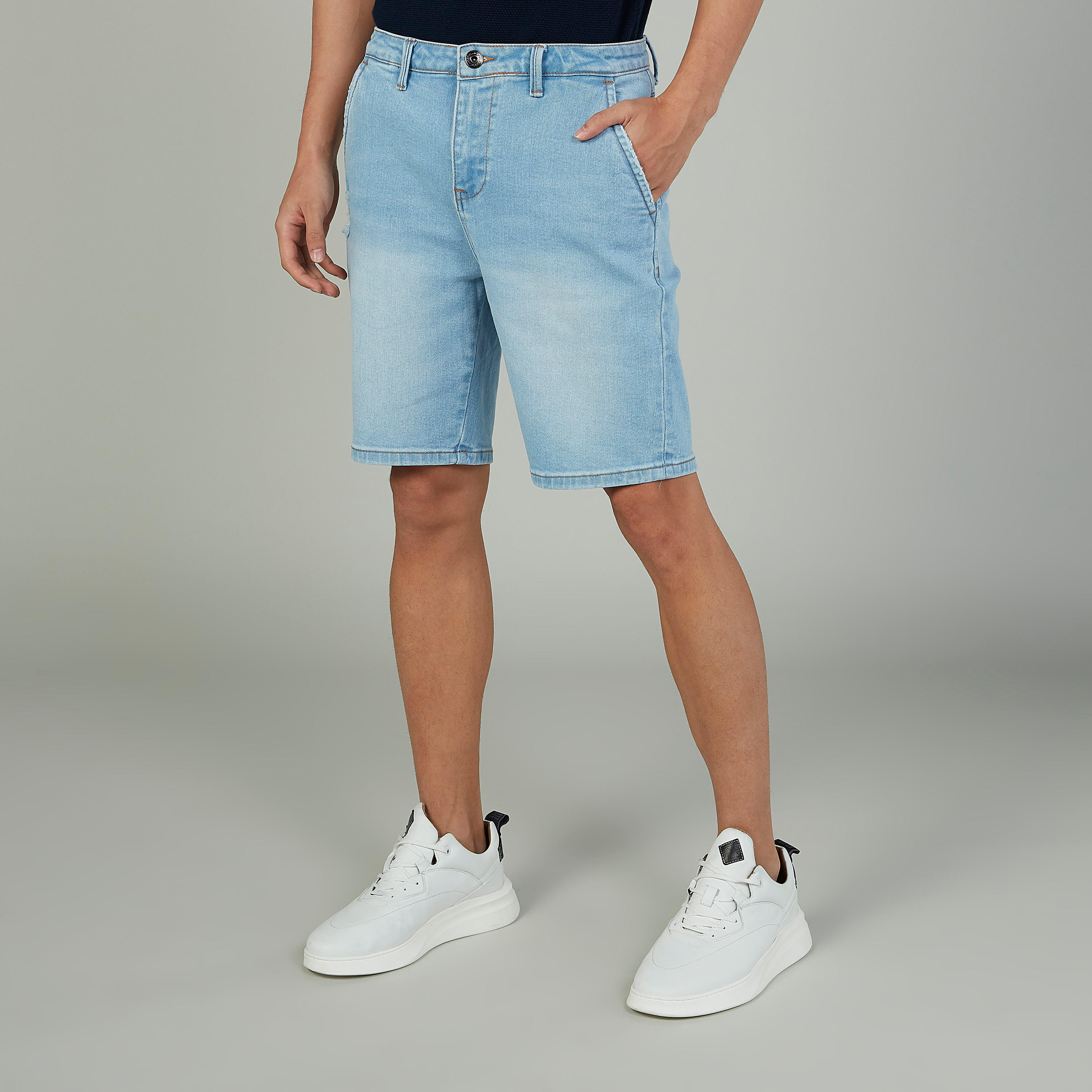 Iconic Slim Fit Textured Mid Waist Shorts with Pocket Detail-men-clothing-bottoms-shorts-image-1