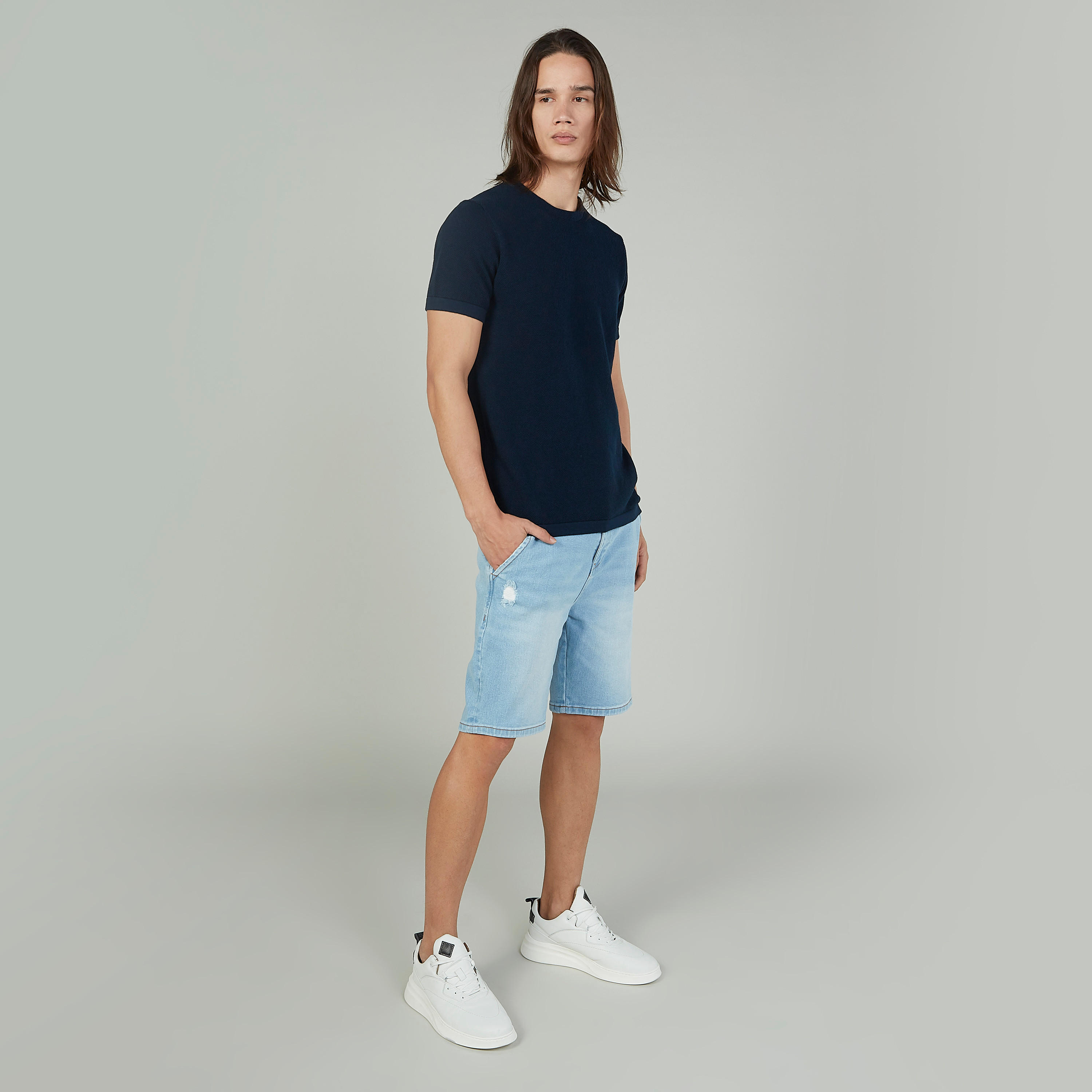Iconic Slim Fit Textured Mid Waist Shorts with Pocket Detail-men-clothing-bottoms-shorts-image-2