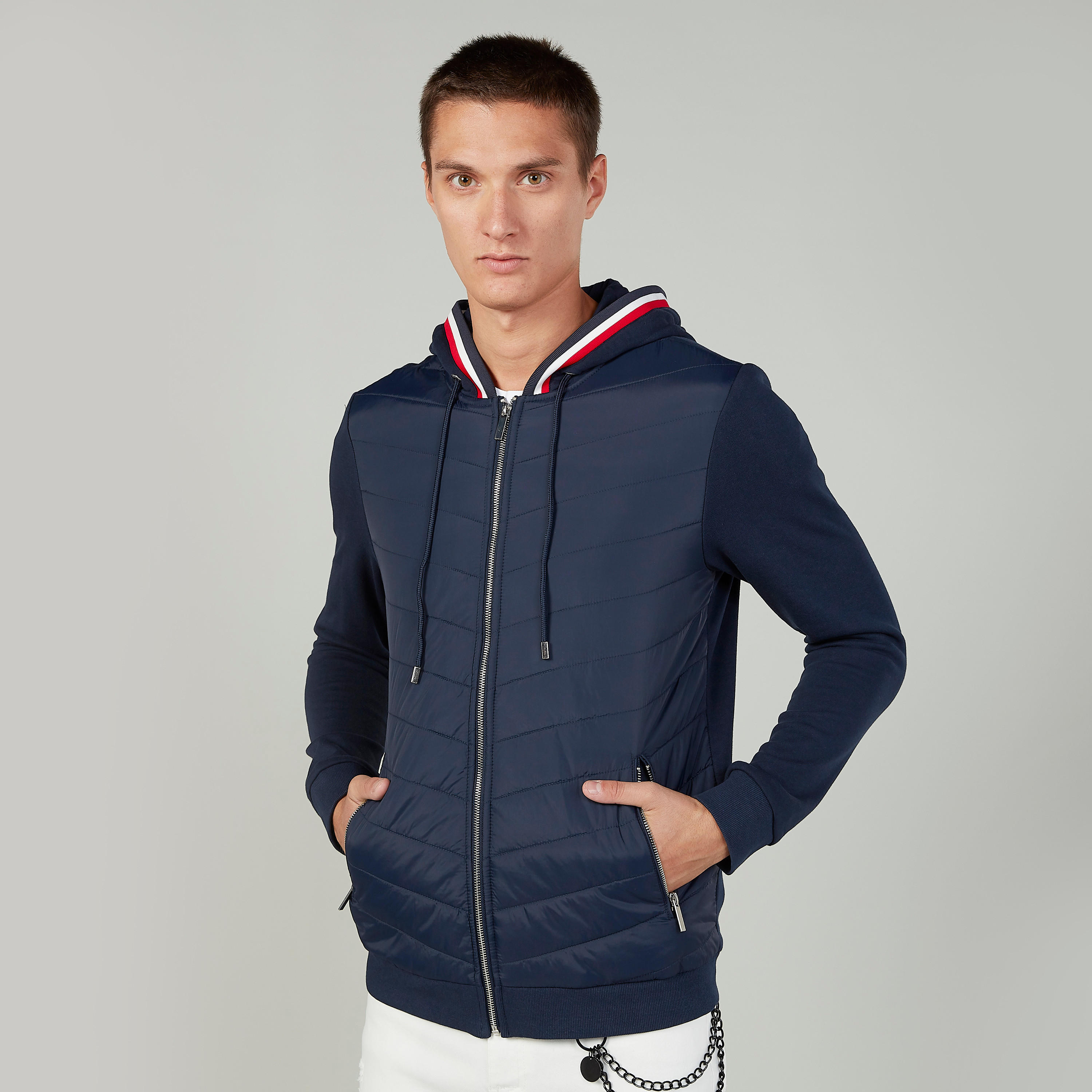 جاكيت بارز الملمس بأكمام طويلة وقبعة من أيكونيك-men-clothing-jacketsandblazers-jackets-image-1