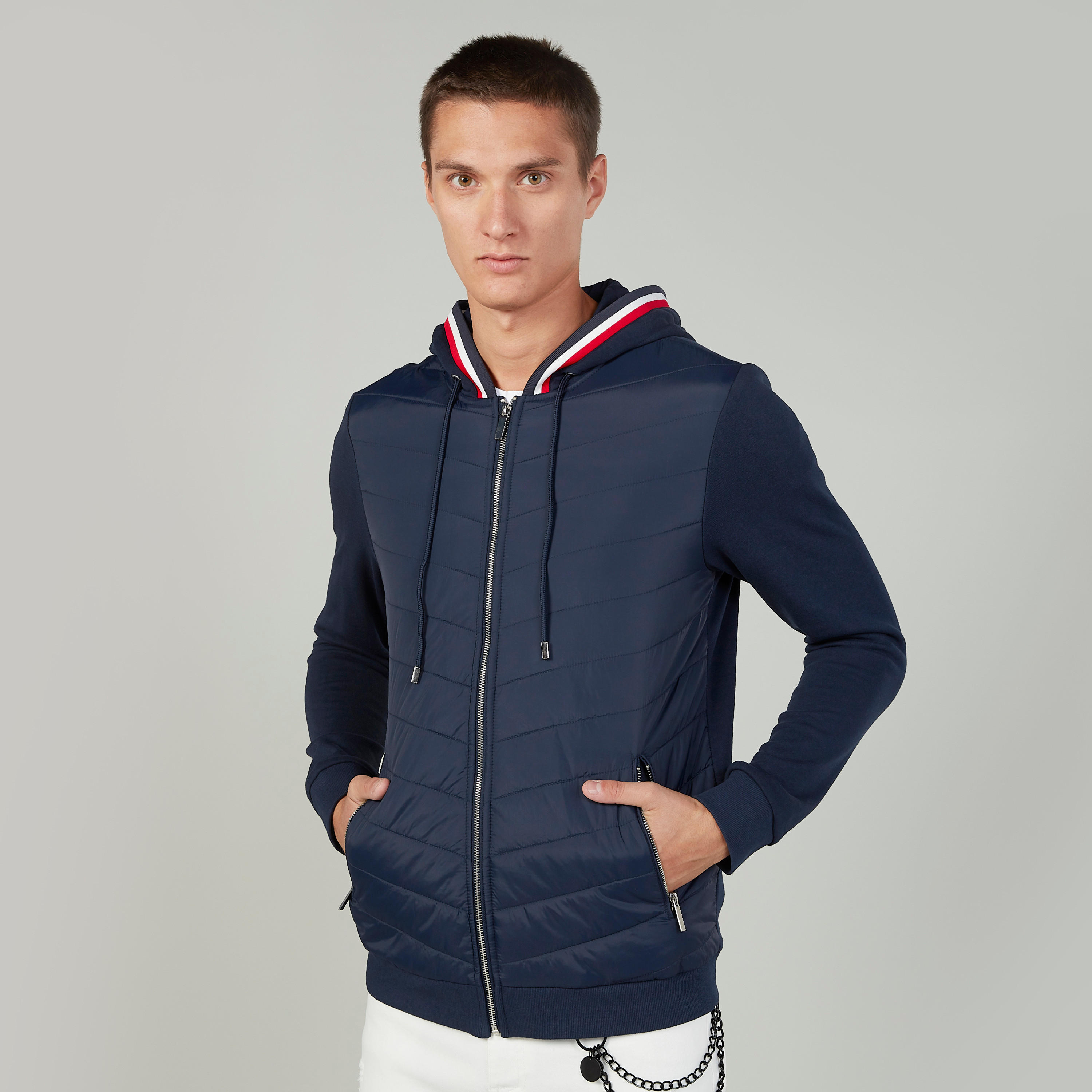 جاكيت بارز الملمس بأكمام طويلة وقبعة من أيكونيك-men-clothing-jacketsandblazers-jackets-image-2