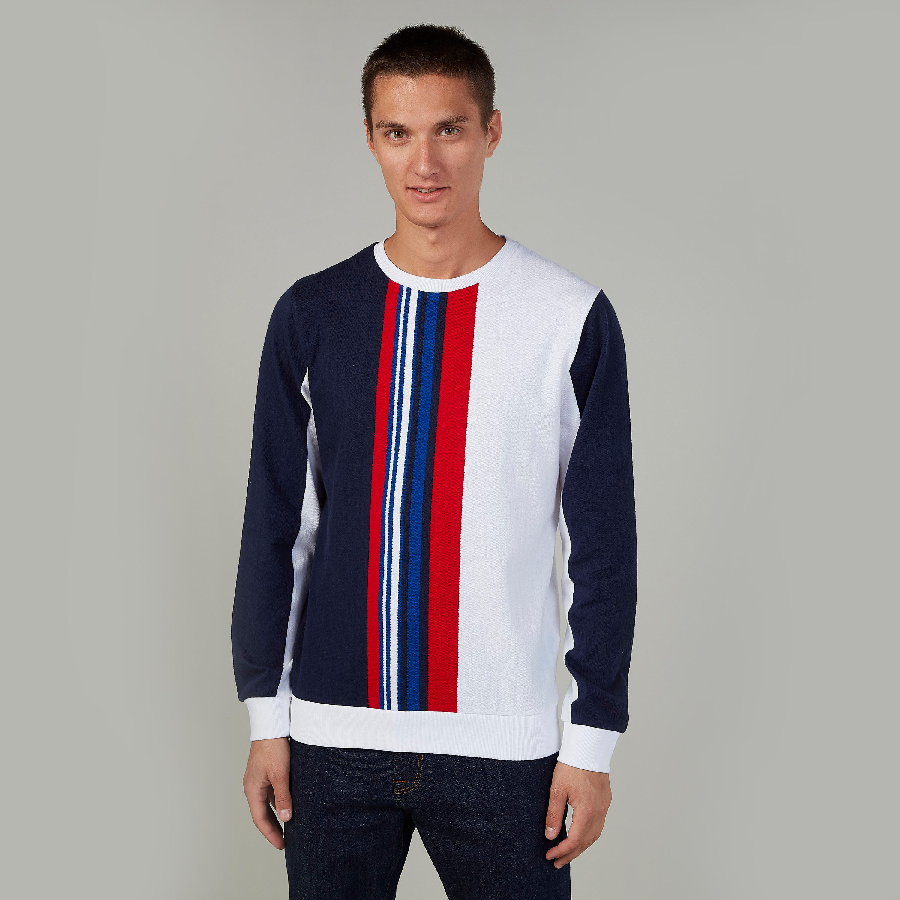 كنزة مخططة بياقة ضيقة وأكمام طويلة من آيكونيك-men-winterwear-hoodiesandsweatshirts-image-1