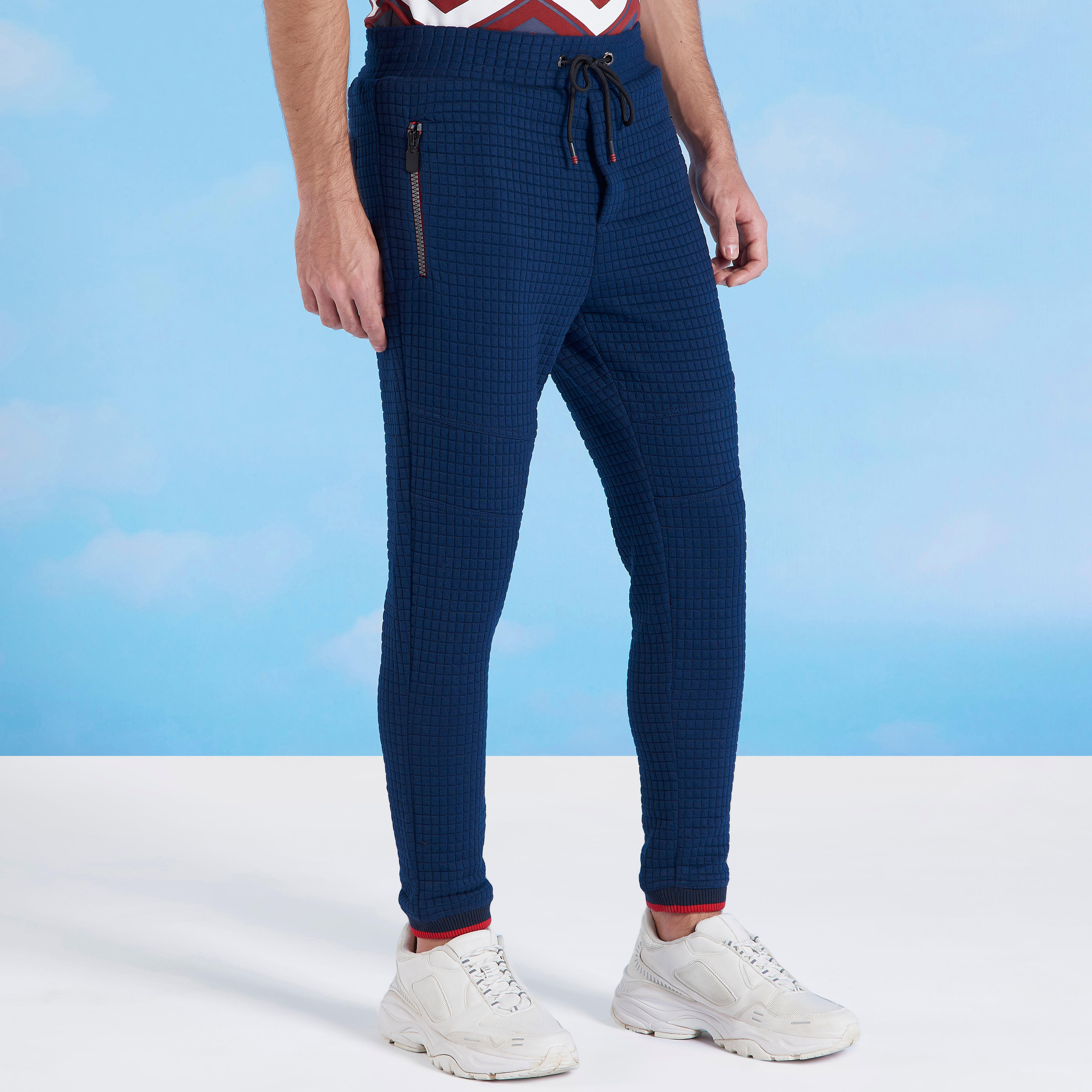 بنطلون رياضي بارز الملمس سليم بخصر مطاطي متوسط الارتفاع-men-clothing-bottoms-joggers-image-8