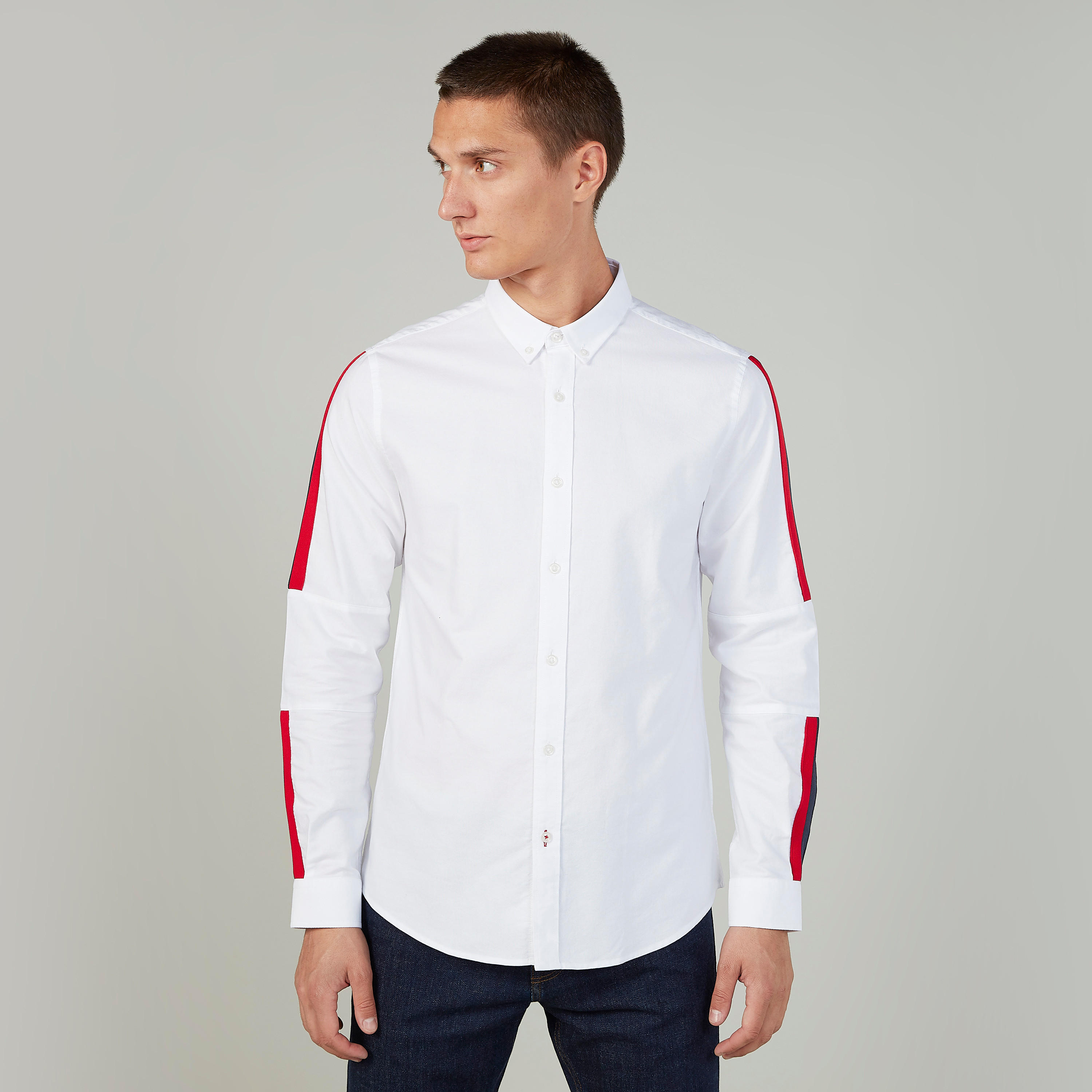 قميص مخطط سليم بياقة عاديّة وأكمام طويلة من آيكونيك-men-clothing-shirts-image-1
