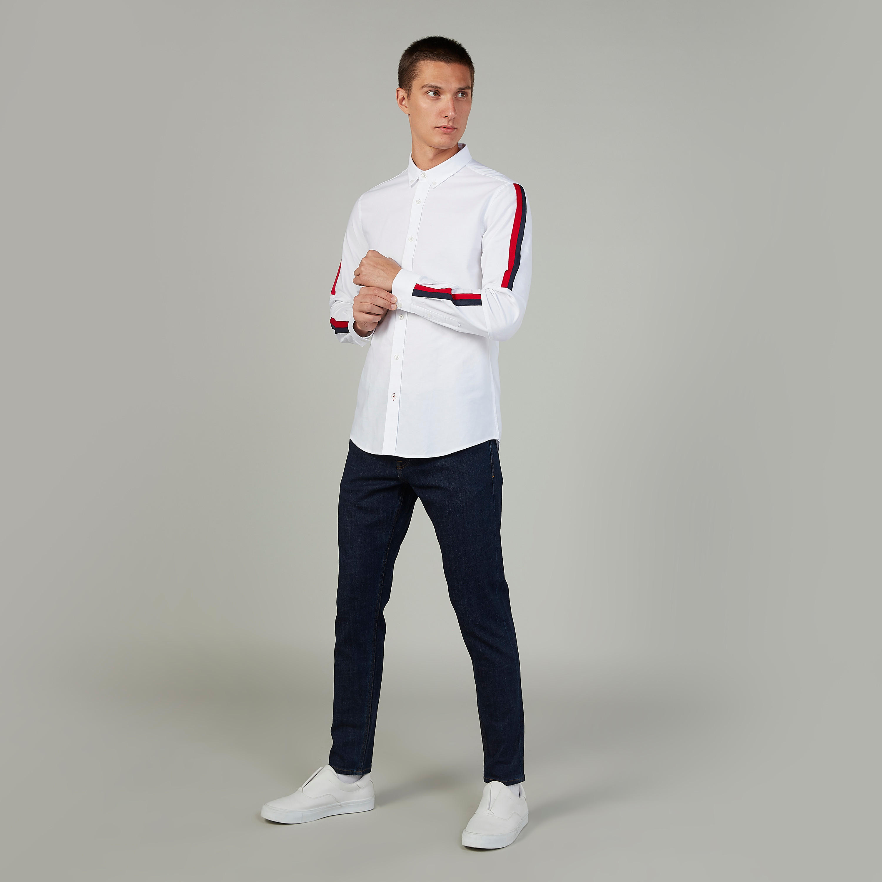 قميص مخطط سليم بياقة عاديّة وأكمام طويلة من آيكونيك-men-clothing-shirts-image-2
