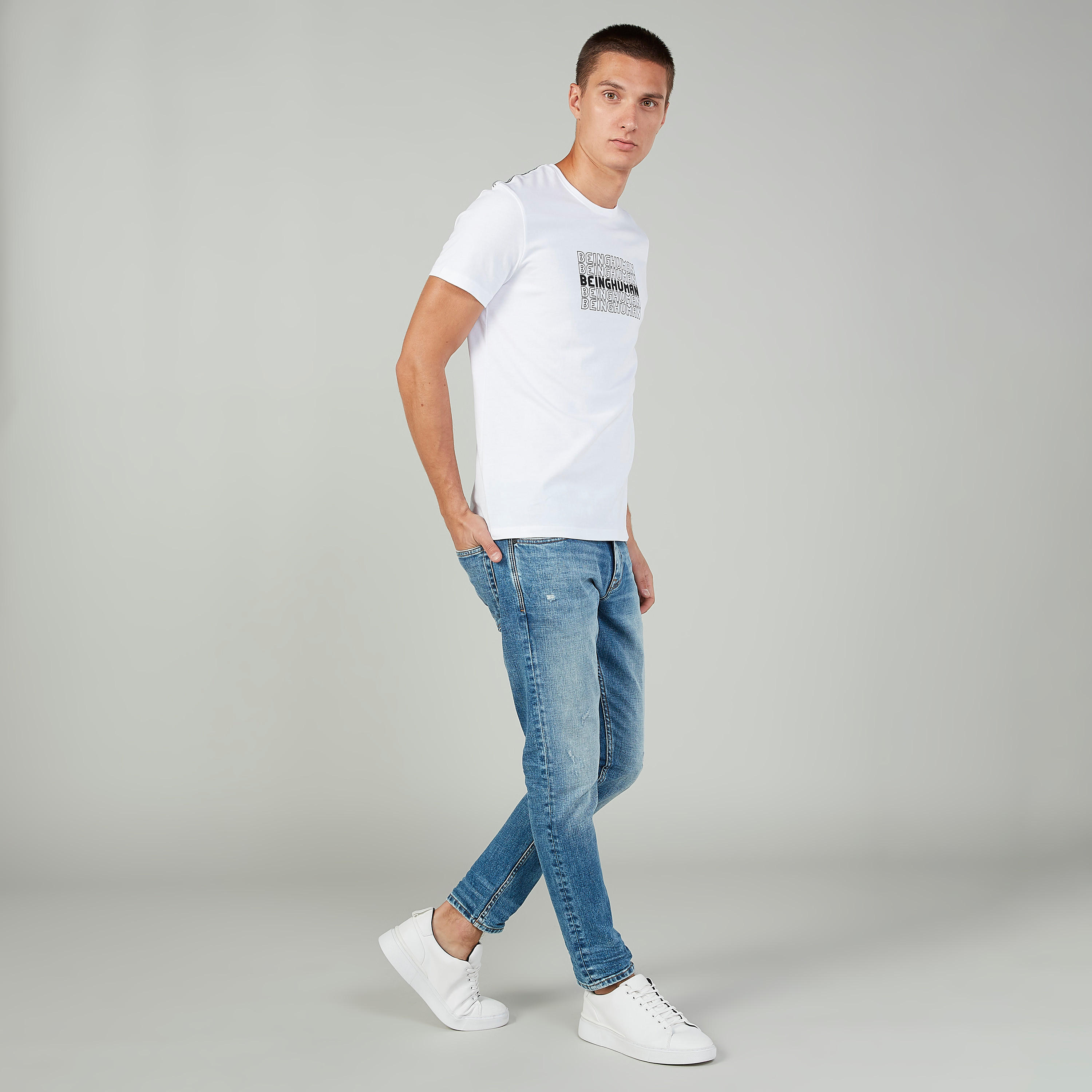 بنطلون جينز سليم سادة بخصر متوسط الارتفاع وجيوب وحلقات للحزام من آيكونيك-men-clothing-bottoms-jeans-image-2