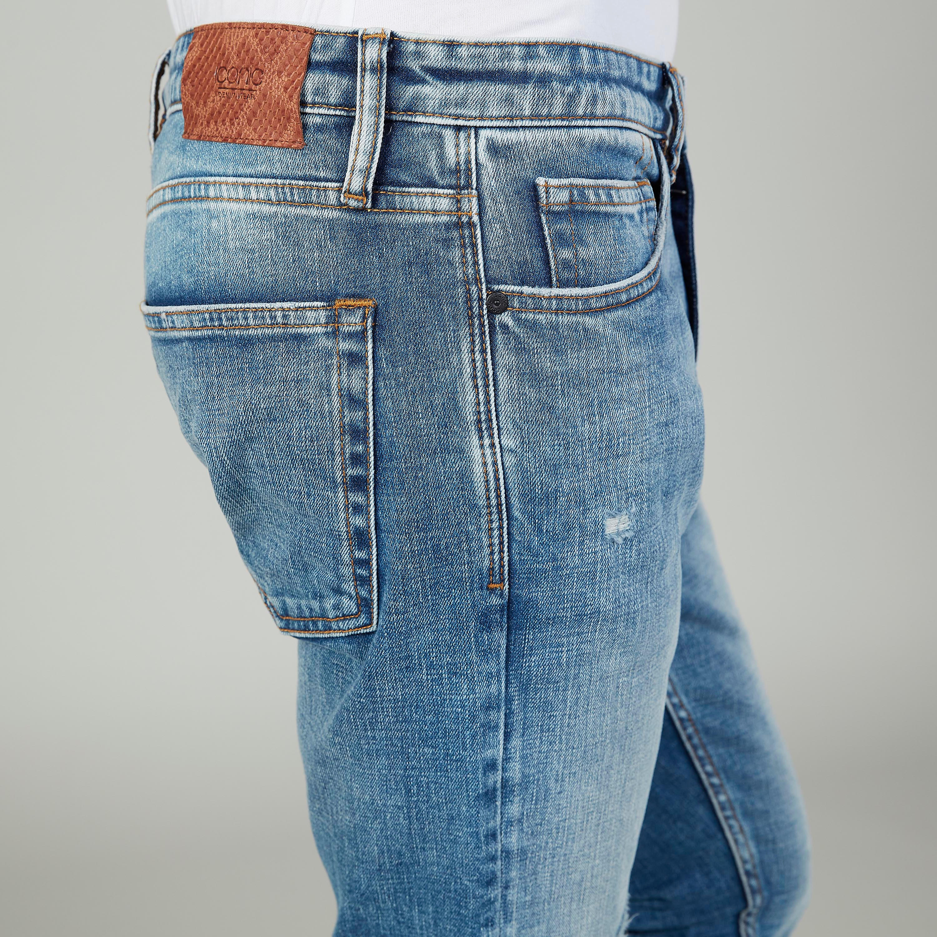 بنطلون جينز سليم سادة بخصر متوسط الارتفاع وجيوب وحلقات للحزام من آيكونيك-men-clothing-bottoms-jeans-image-4