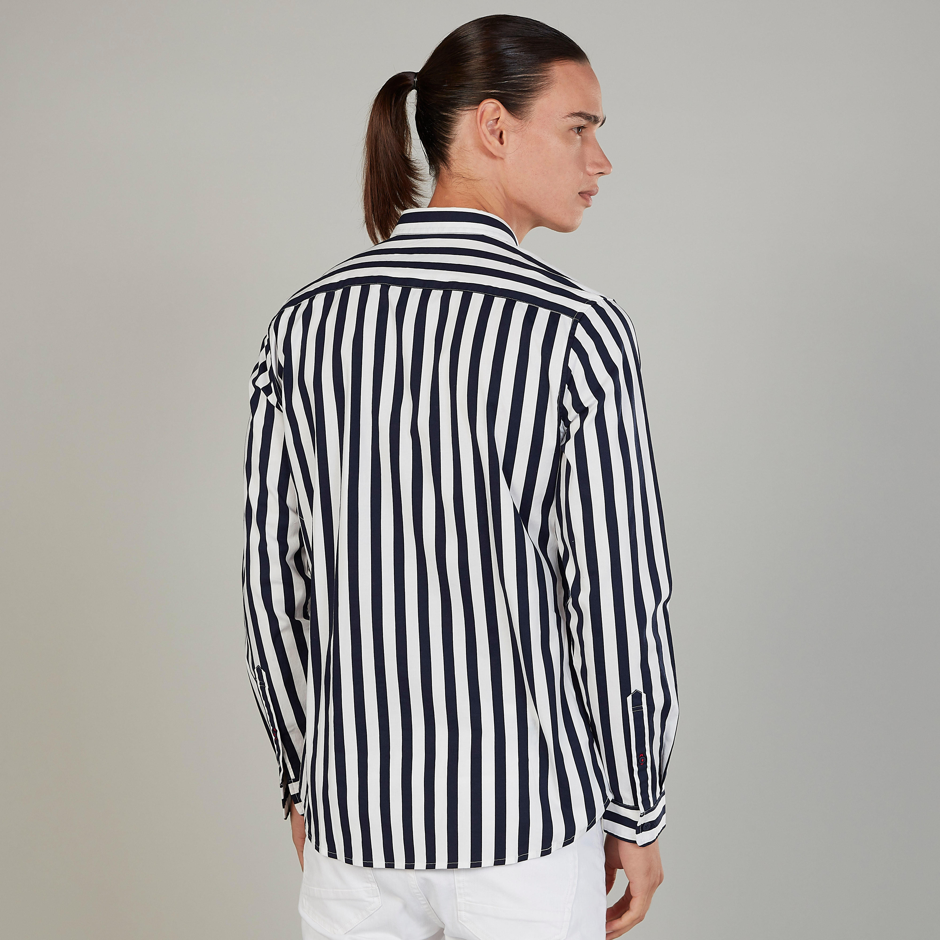 قميص مخطط سليم بياقة عاديّة وأكمام طويلة من آيكونيك-men-clothing-shirts-image-4