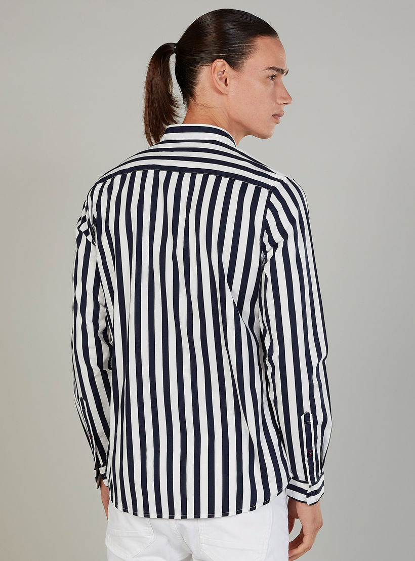 قميص مخطط سليم بياقة عاديّة وأكمام طويلة من آيكونيك-men-clothing-shirts-image-4
