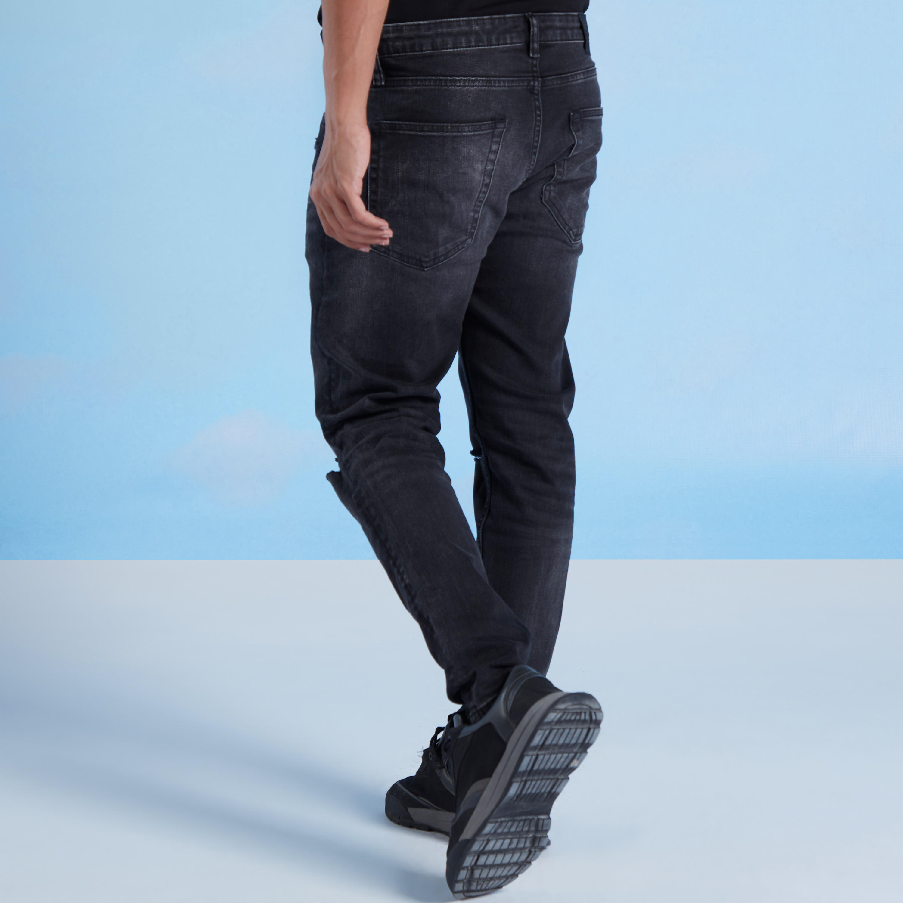 بنطلون جينز سليم ممزق بخصر متوسط الارتفاع وجيوب وحلقات للحزام من آيكونيك-men-clothing-bottoms-jeans-image-4