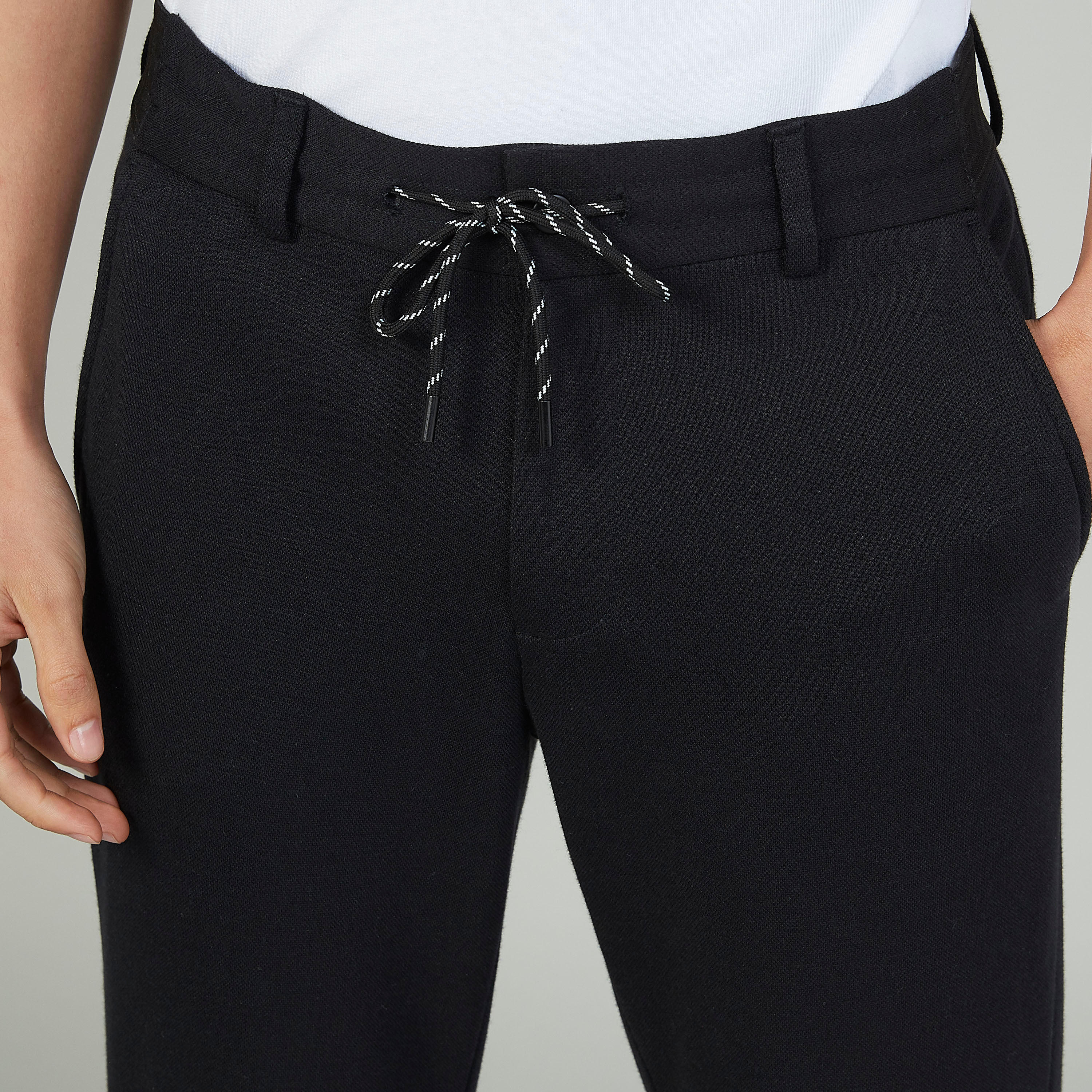 بنطلون سليم سادة بخصر مطّاطي من آيكونيك-men-clothing-bottoms-trousersandchinos-trousers-image-3
