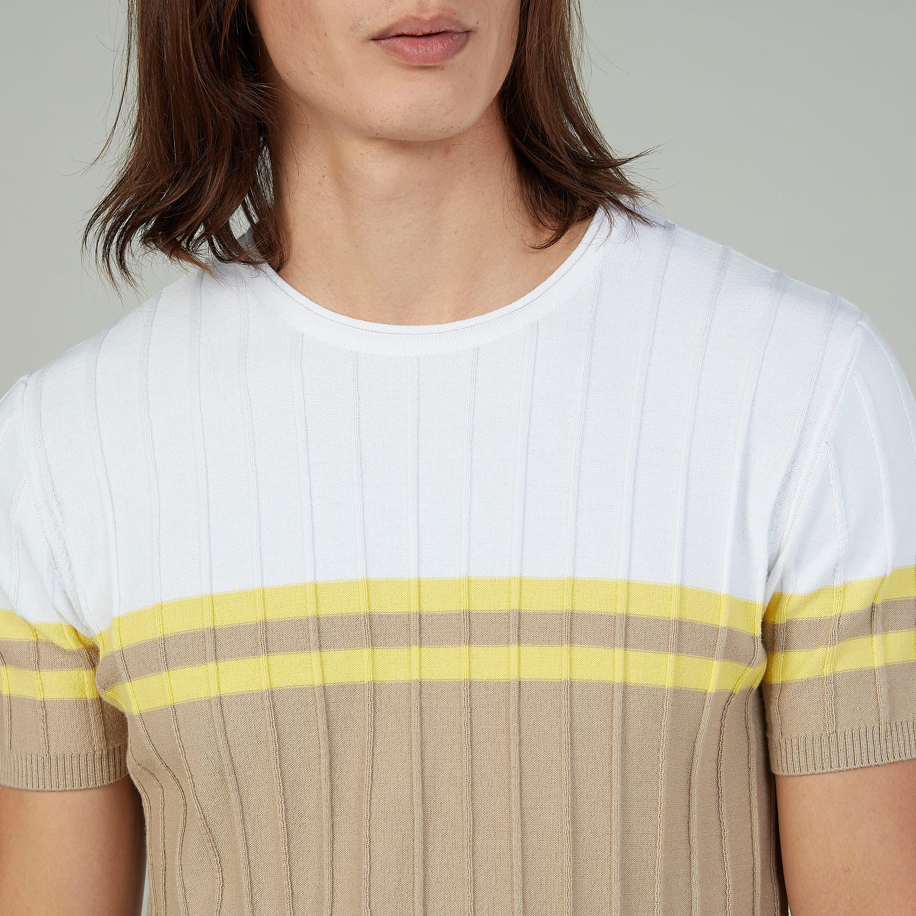تيشيرت سليم مخطط بياقة ضيّقة وأكمام قصيرة من آيكونيك-men-clothing-tshirtsandpolos-tshirts-image-3