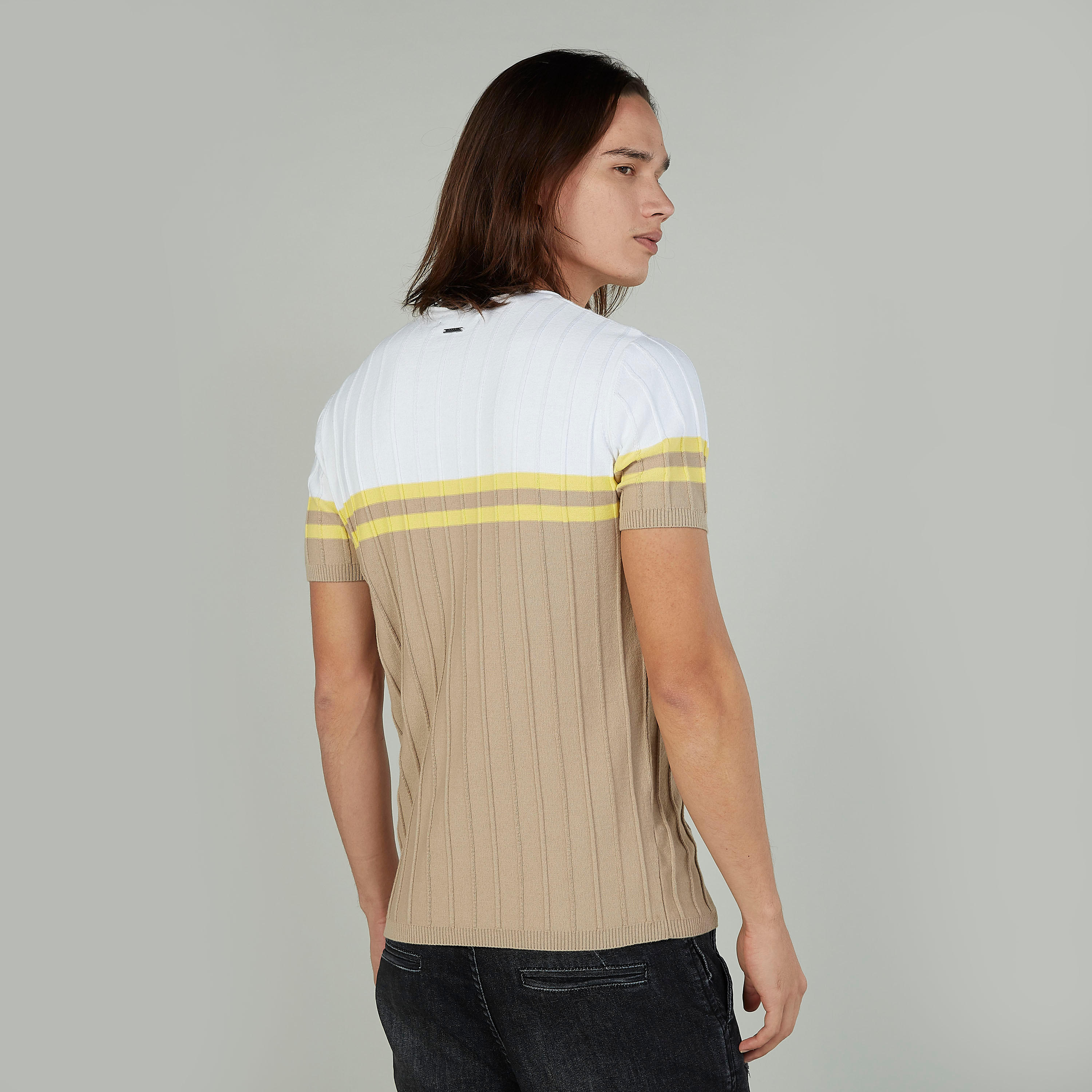تيشيرت سليم مخطط بياقة ضيّقة وأكمام قصيرة من آيكونيك-men-clothing-tshirtsandpolos-tshirts-image-4