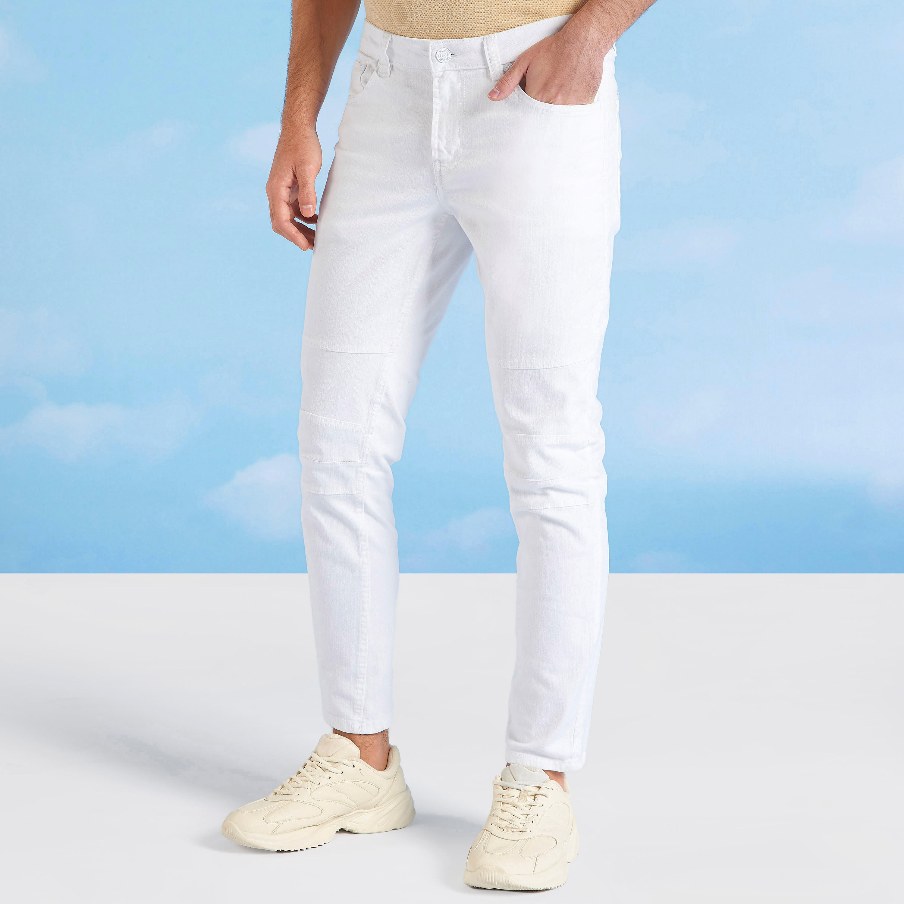 بنطلون جينز سادة سليم بخصر متوسط الارتفاع وجيوب من آيكونيك-men-clothing-bottoms-jeans-image-1