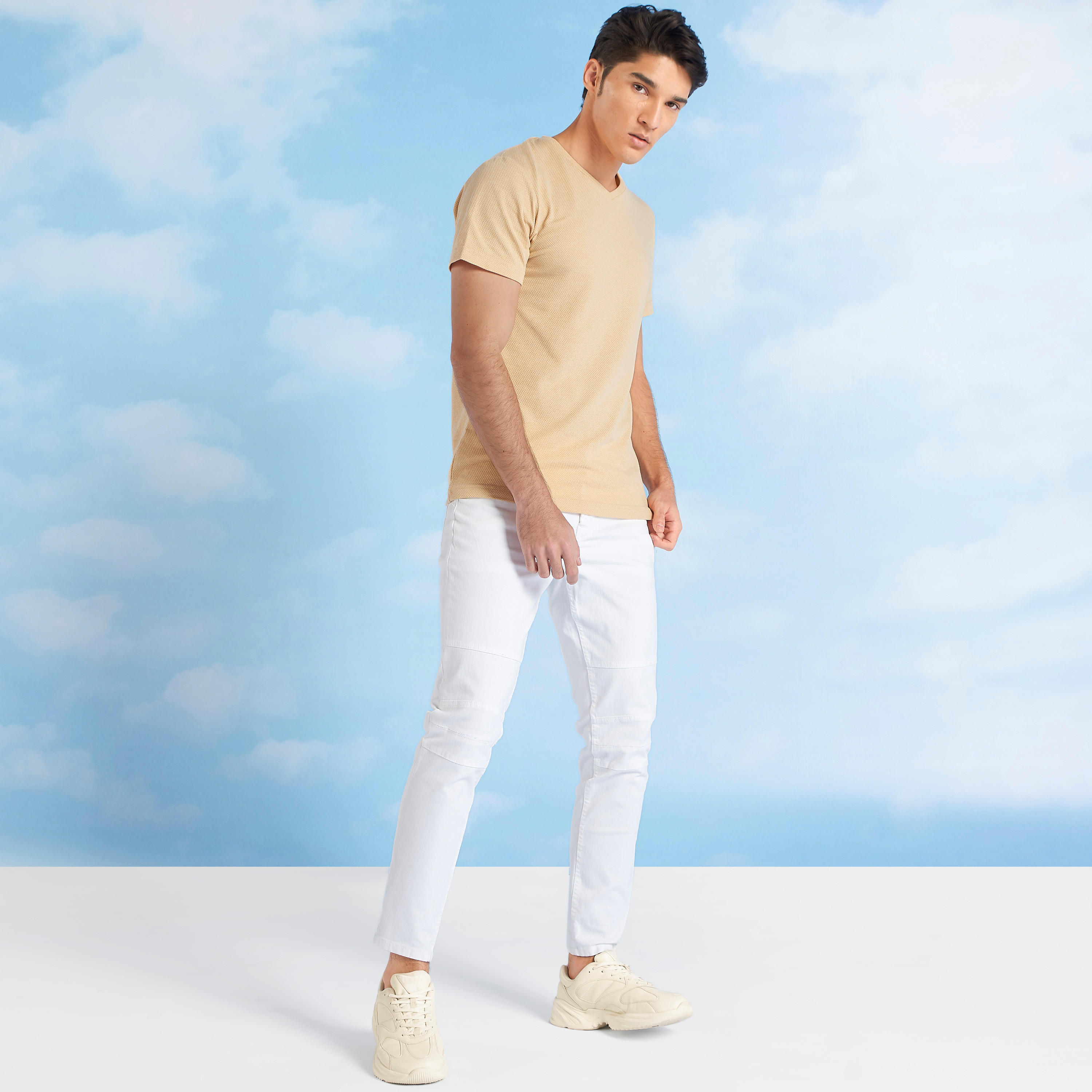 بنطلون جينز سادة سليم بخصر متوسط الارتفاع وجيوب من آيكونيك-men-clothing-bottoms-jeans-image-2