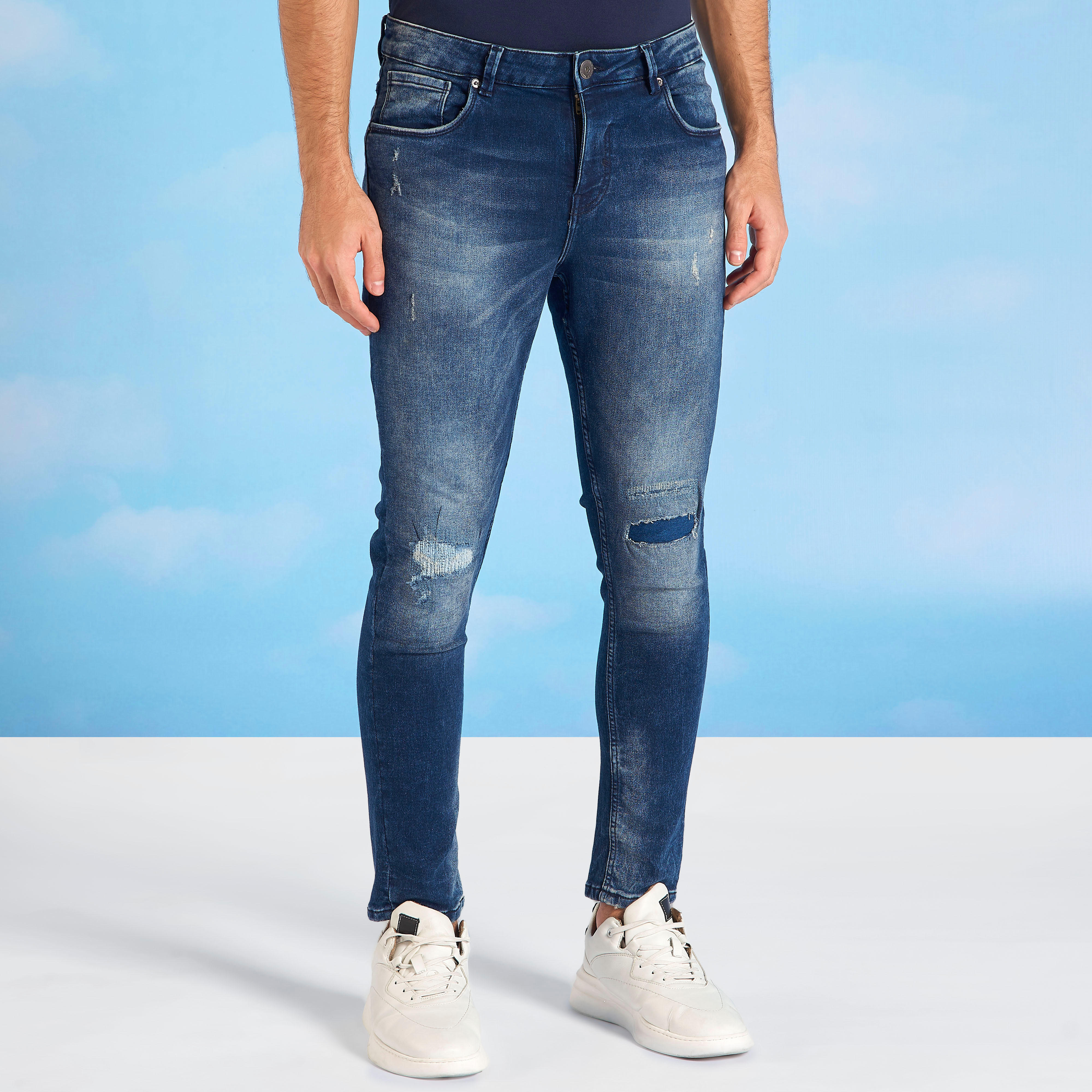 بنطلون جينز ممزّق بقصّة سليم وخصر متوسط الارتفاع وجيوب من آيكونيك-men-clothing-bottoms-jeans-image-1