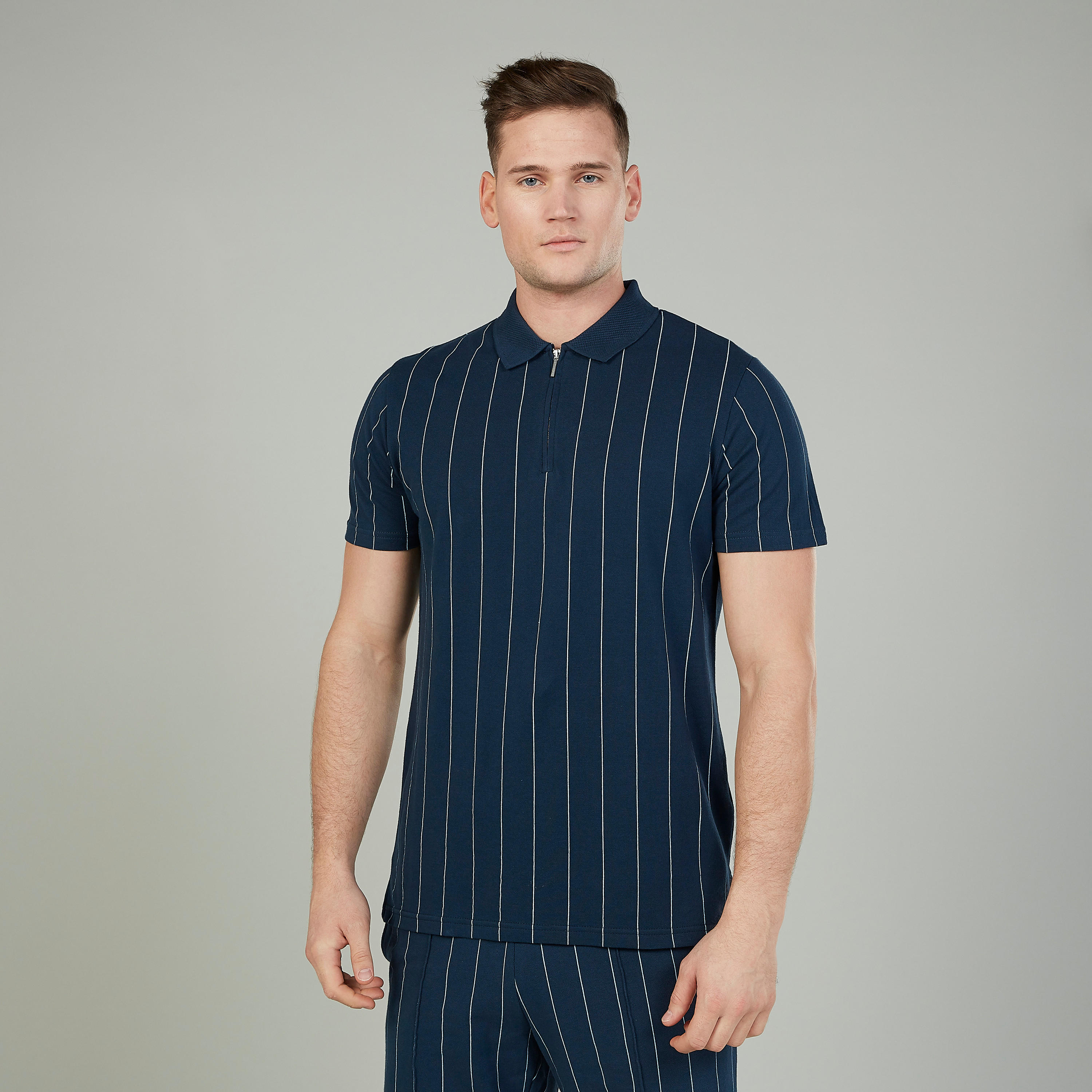 تيشيرت بولو سليم مخطط بأكمام قصيرة من آيكونيك-men-clothing-tshirtsandpolos-polos-image-1