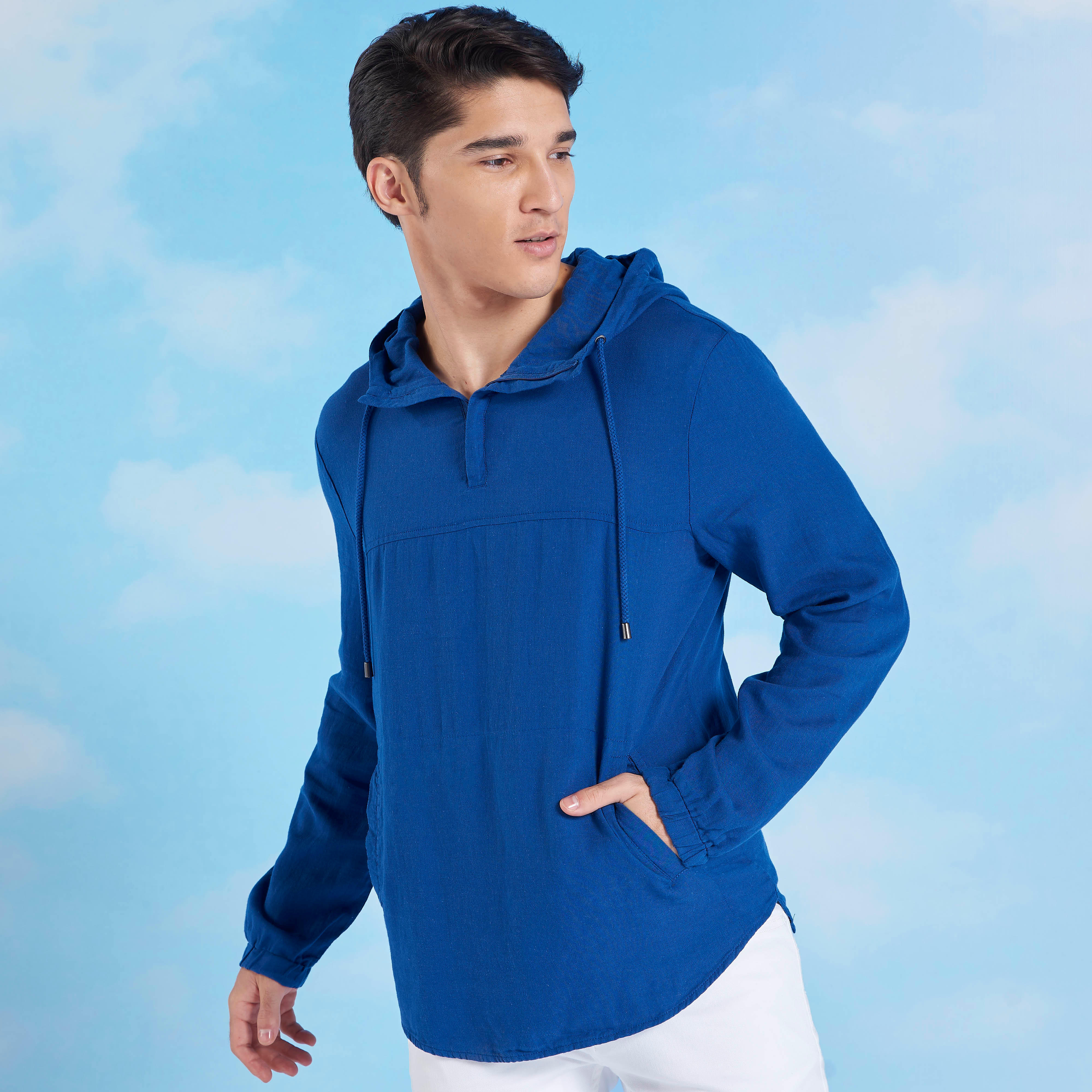 Iconic Solid Linen Hoodie with Long Sleeves and Kangaroo Pockets-men-winterwear-hoodiesandsweatshirts-image-1
