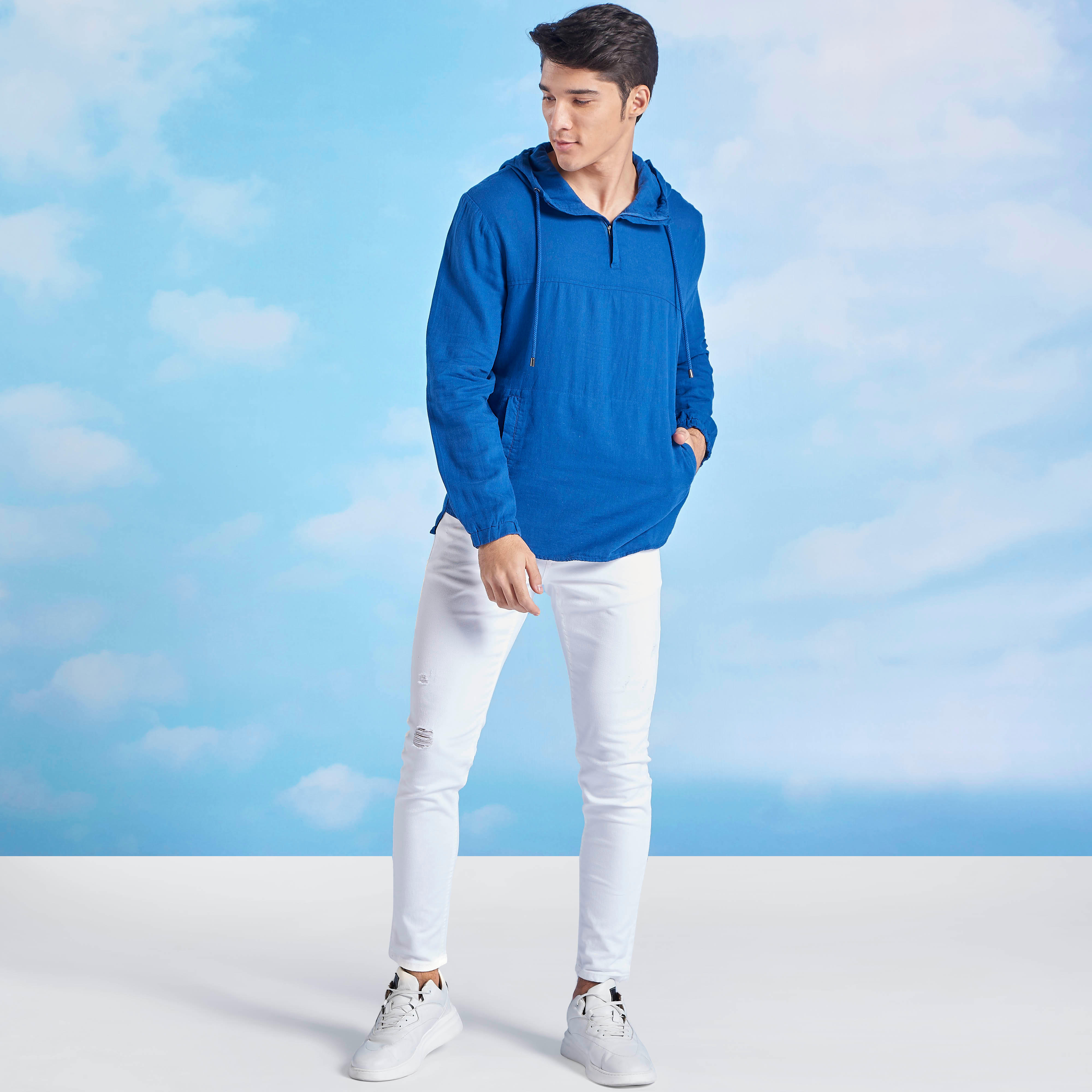 Iconic Solid Linen Hoodie with Long Sleeves and Kangaroo Pockets-men-winterwear-hoodiesandsweatshirts-image-2