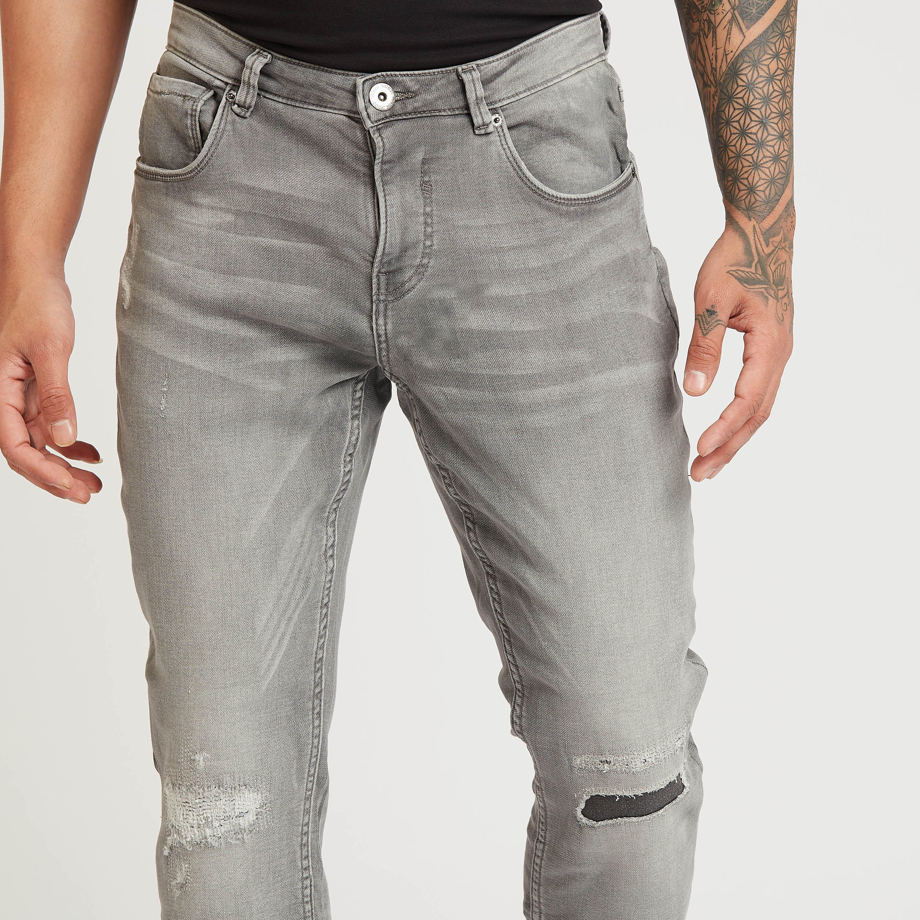 بنطلون جينز ممزّق بقصّة سليم وخصر متوسط الارتفاع وجيوب من آيكونيك-men-clothing-bottoms-jeans-image-3