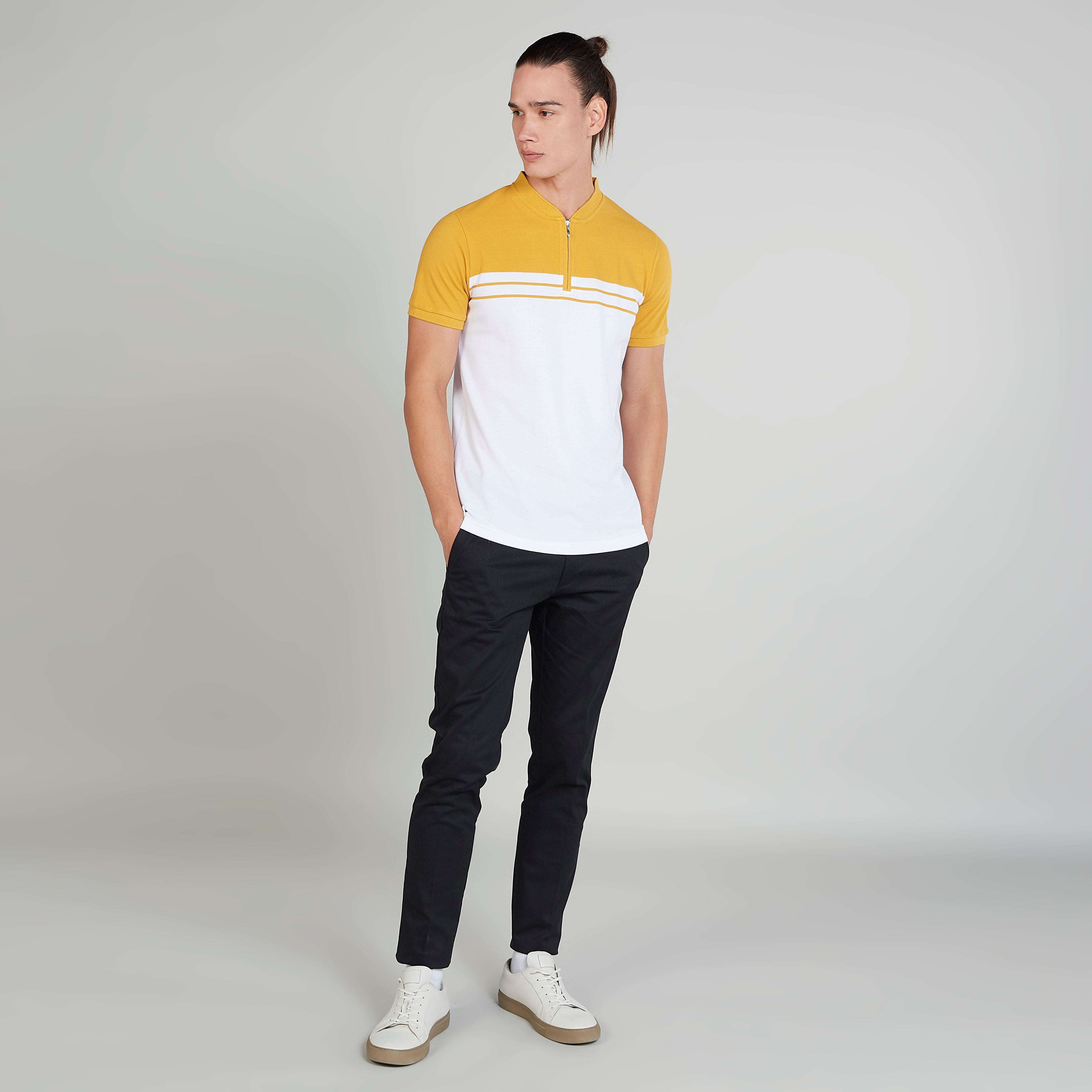 تيشيرت مخطط بقصة سليم وياقة ماندارين من آيكونيك-men-clothing-tshirtsandpolos-polos-image-2