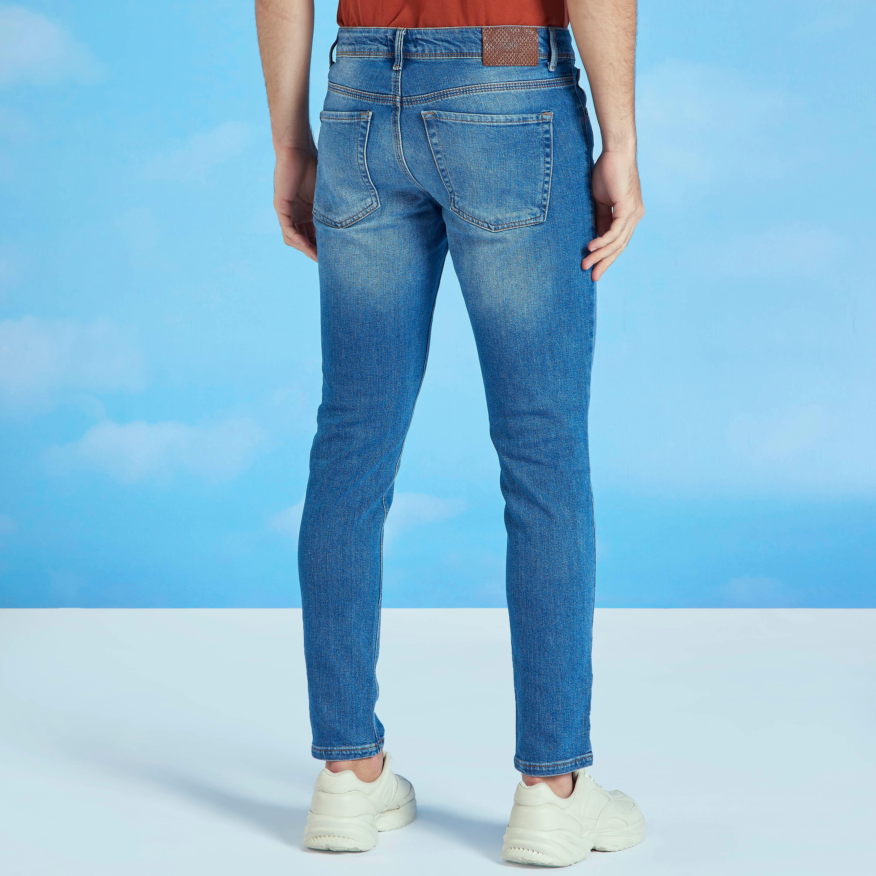 بنطلون جينز مضلّع بخصر متوسط الارتفاع وزر إغلاق وقصة سليم من آيكونيك-men-clothing-bottoms-jeans-image-6