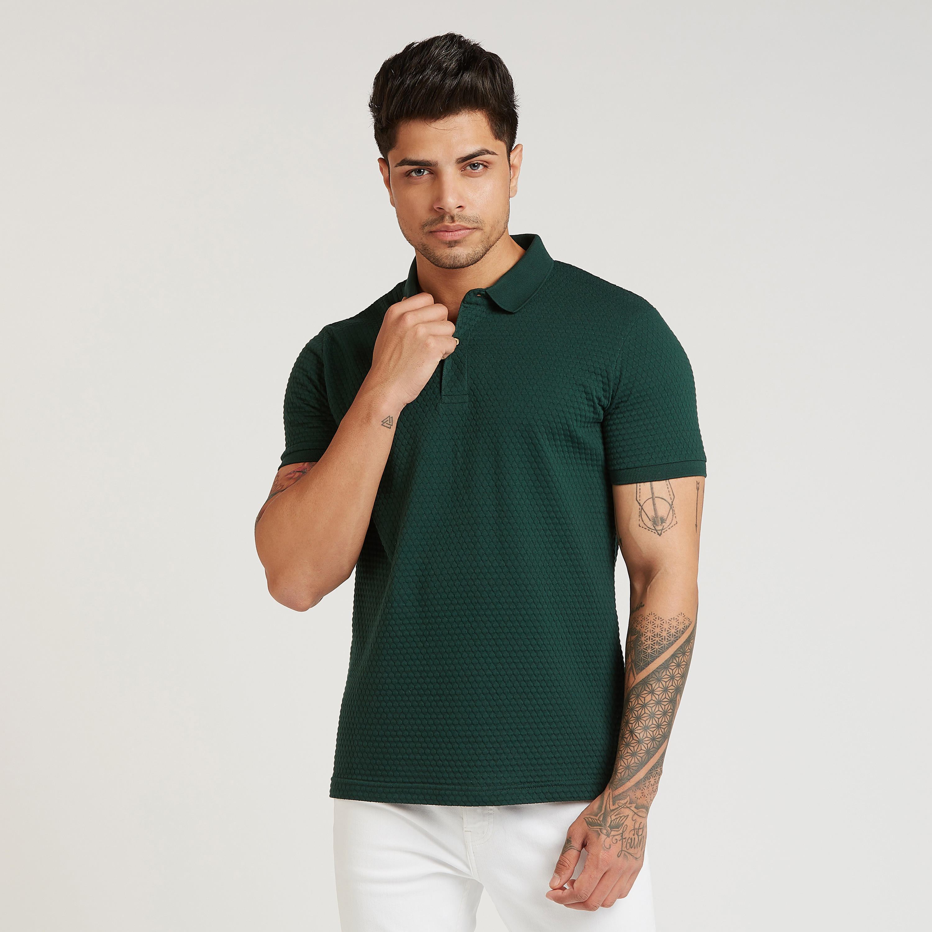 تيشيرت بولو سليم بارز الملمس بأكمام قصيرة من آيكونيك-men-clothing-tshirtsandpolos-polos-image-4