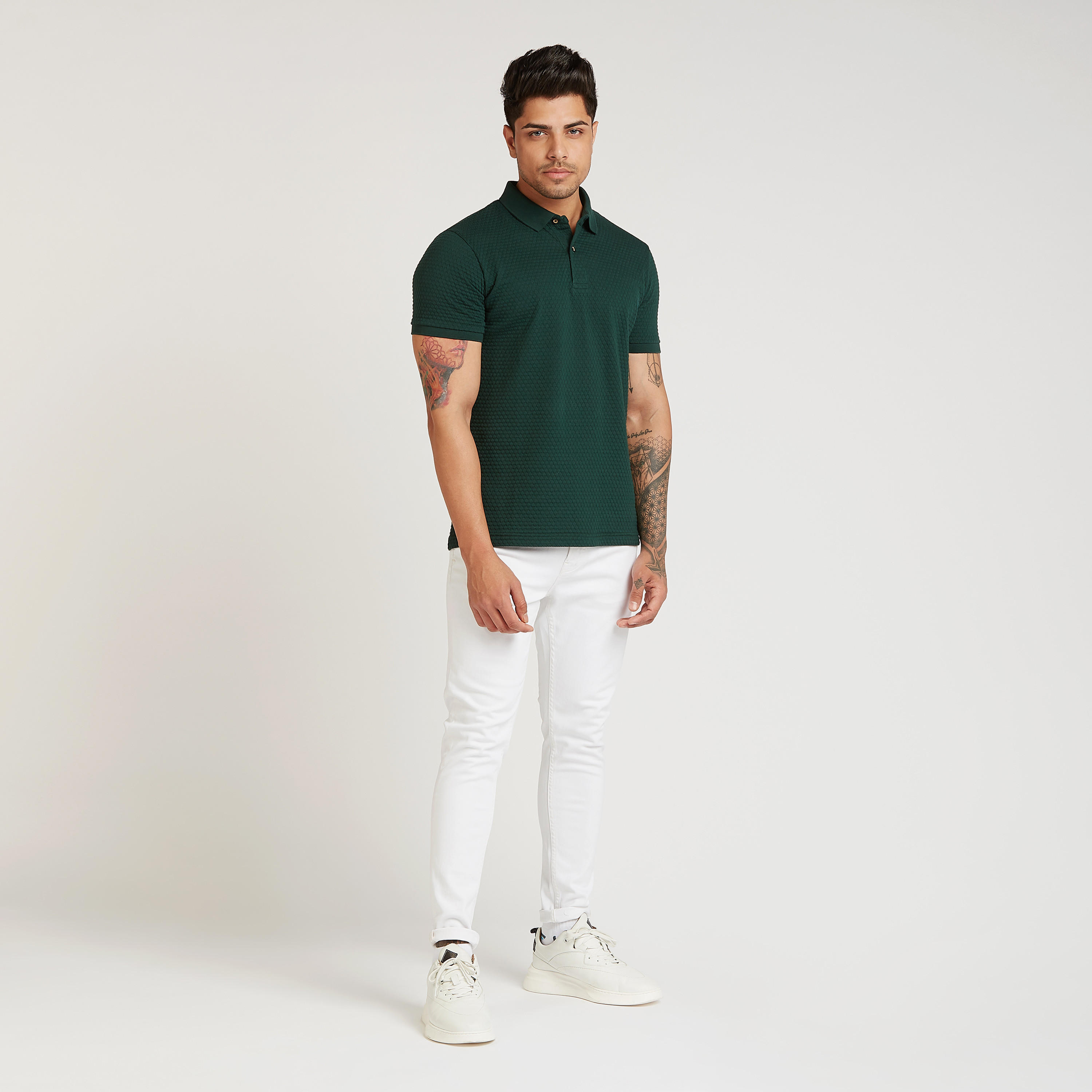 تيشيرت بولو سليم بارز الملمس بأكمام قصيرة من آيكونيك-men-clothing-tshirtsandpolos-polos-image-3