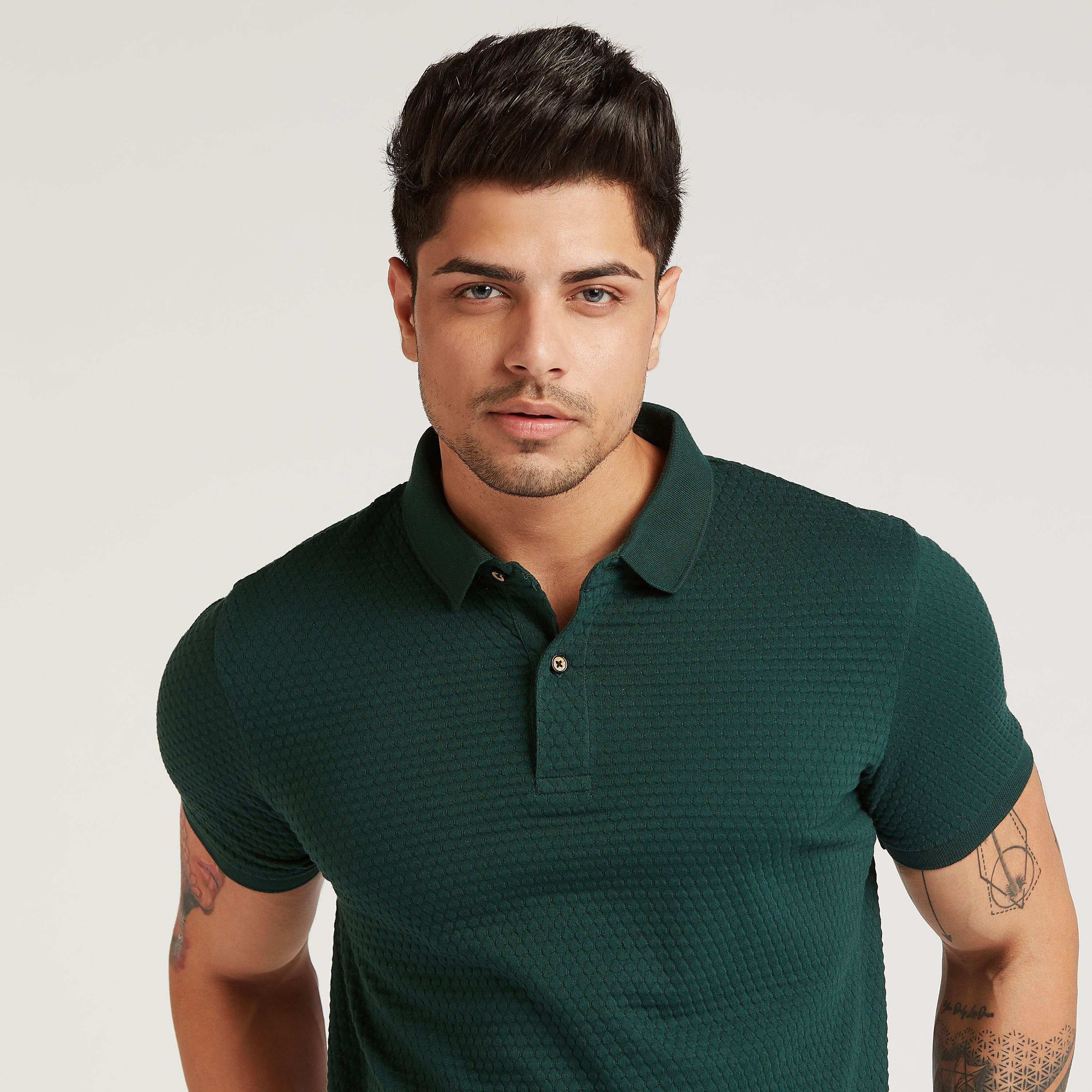 تيشيرت بولو سليم بارز الملمس بأكمام قصيرة من آيكونيك-men-clothing-tshirtsandpolos-polos-image-2