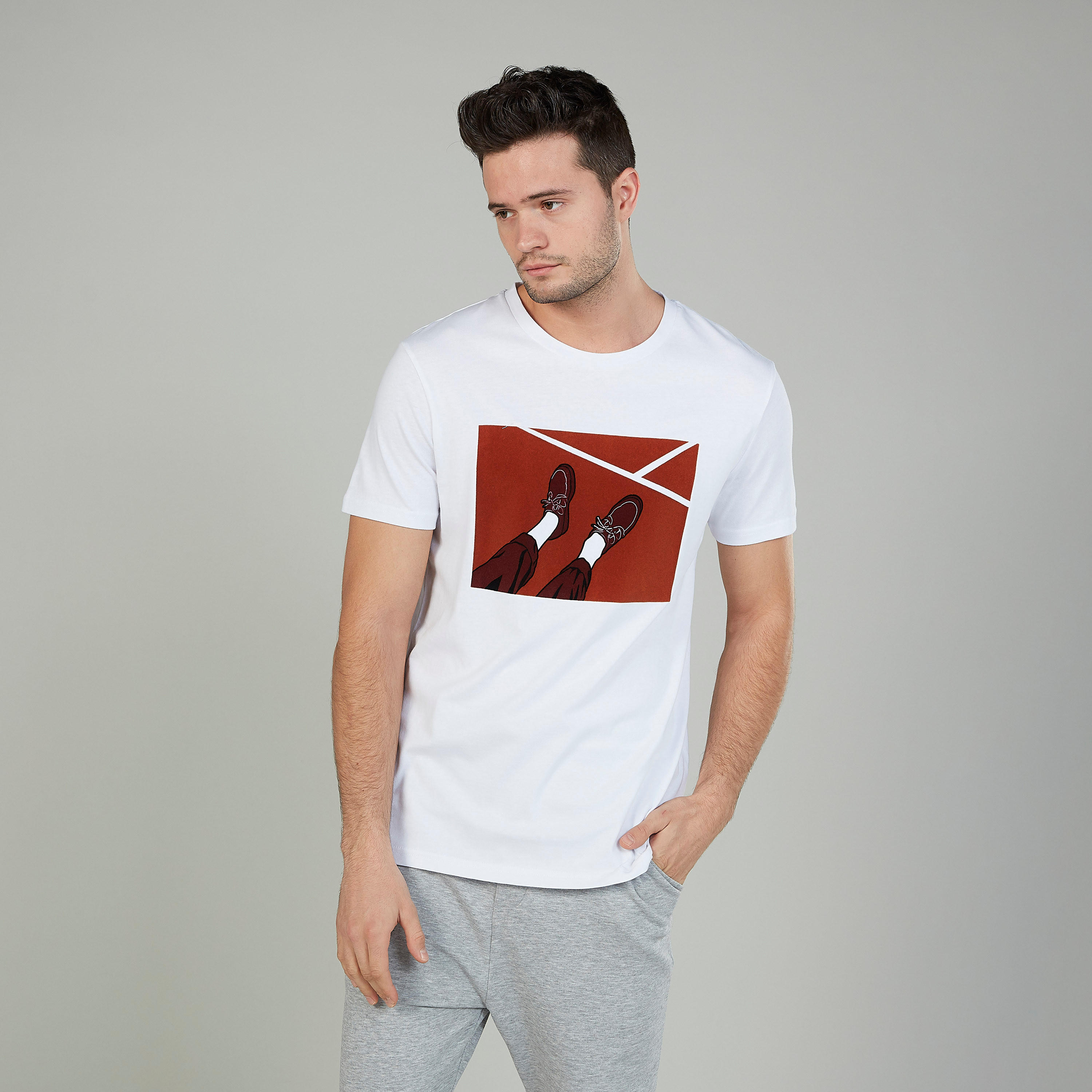 تيشيرت سليم بياقة مستديرة وأكمام قصيرة وطبعات من آيكونيك-men-clothing-tshirtsandpolos-tshirts-image-1