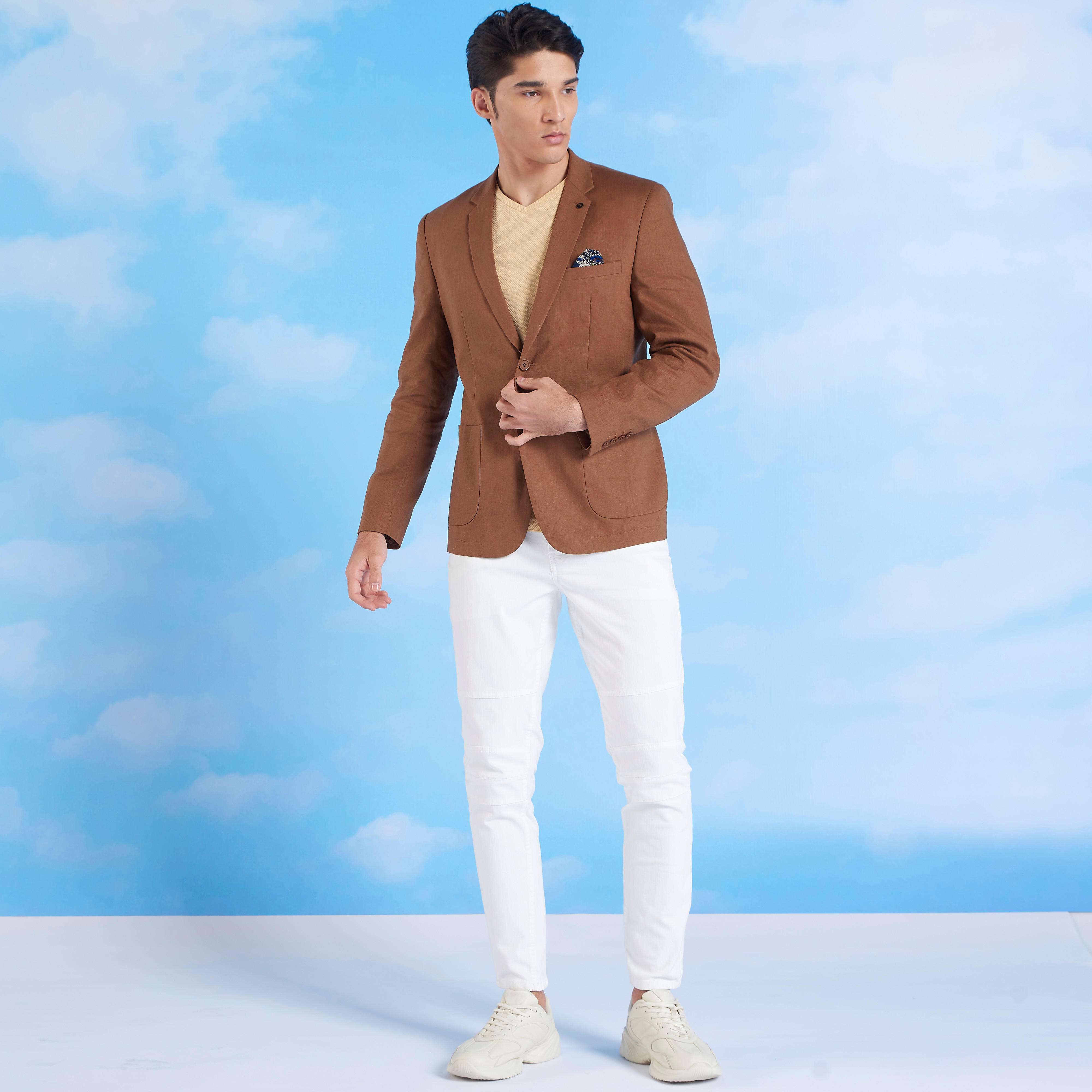 Iconic Solid Linen Blazer with Notched Lapel and Long Sleeves -men-winterwear-jacketsandblazers-image-2