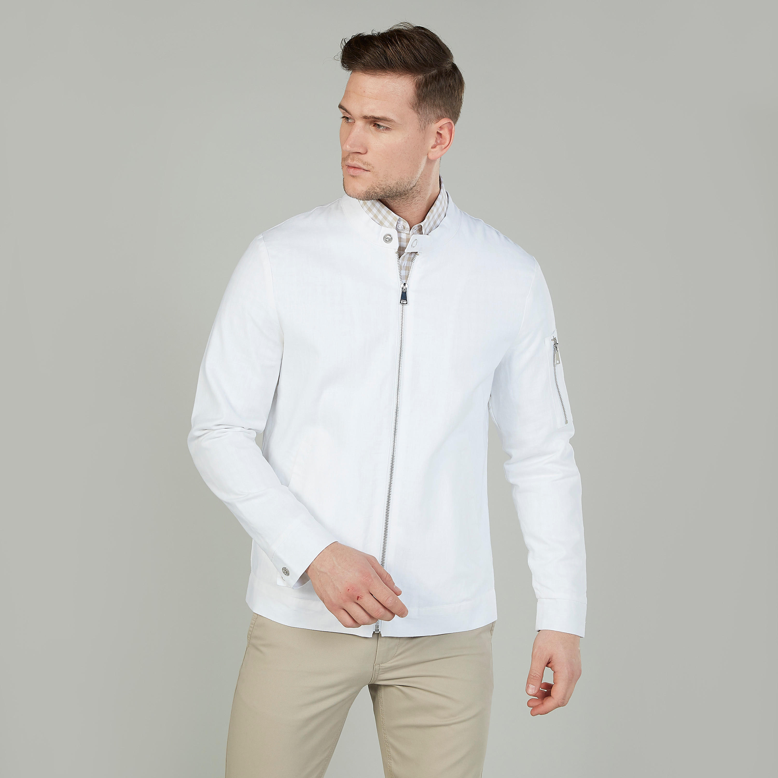 جاكيت بومبر كتّآن بارز الملمس بأكمام طويلة وسحّاب من آيكونيك-men-clothing-jacketsandblazers-jackets-image-1
