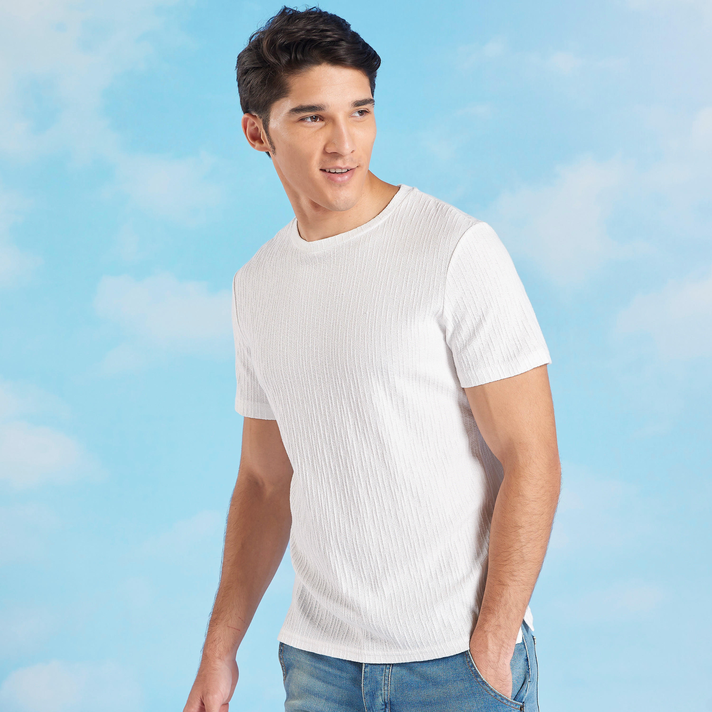 تيشيرت سادة سليم بياقة ضيقة وأكمام قصيرة من آيكونيك-men-clothing-tshirtsandpolos-tshirts-image-1
