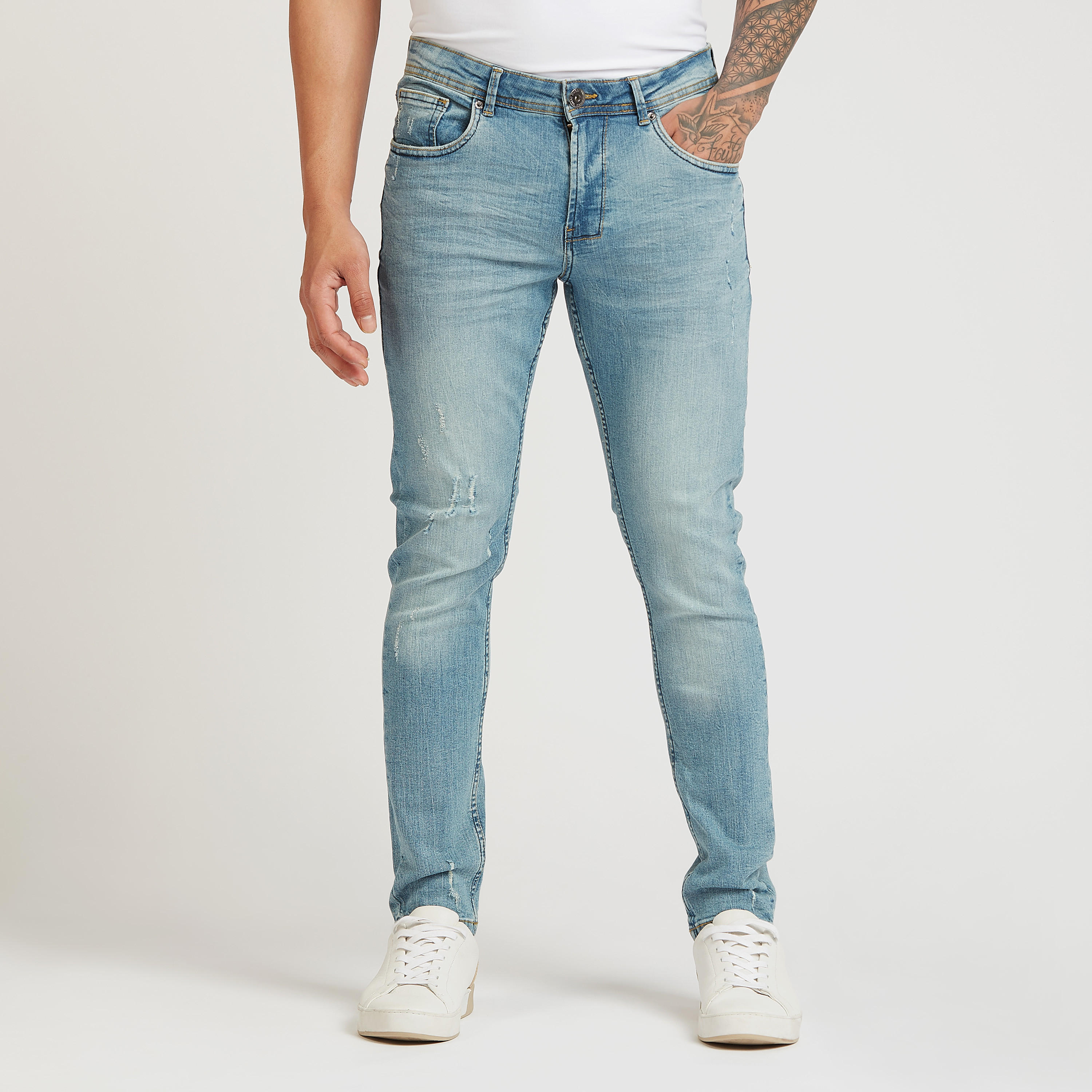 بنطلون جينز ممزّق بقصّة سليم وخصر متوسط الارتفاع وجيوب من آيكونيك-men-clothing-bottoms-jeans-image-1