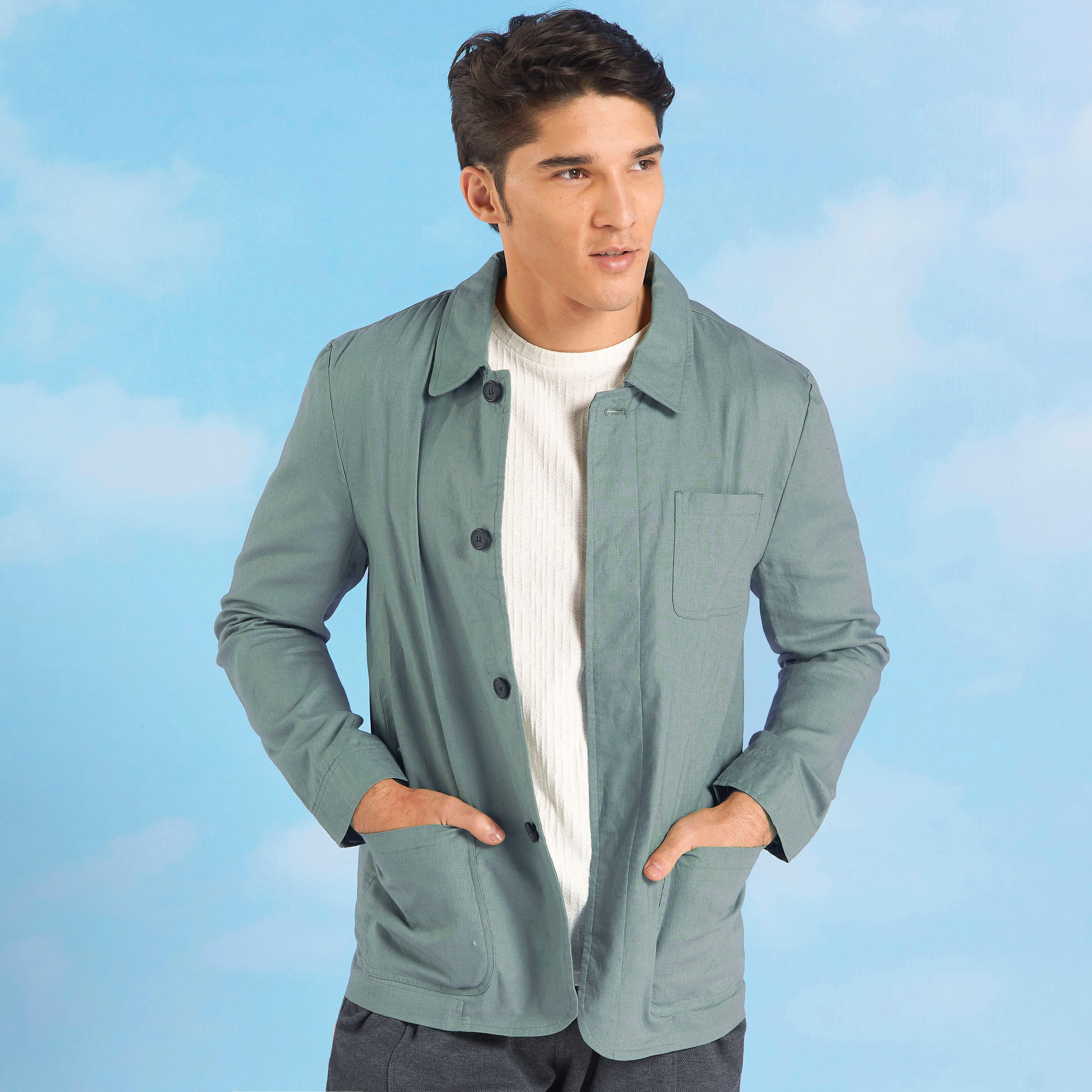 جاكيت كتّان سادة بأكمام طويلة وجيوب من آيكونيك-men-clothing-jacketsandblazers-jackets-image-1