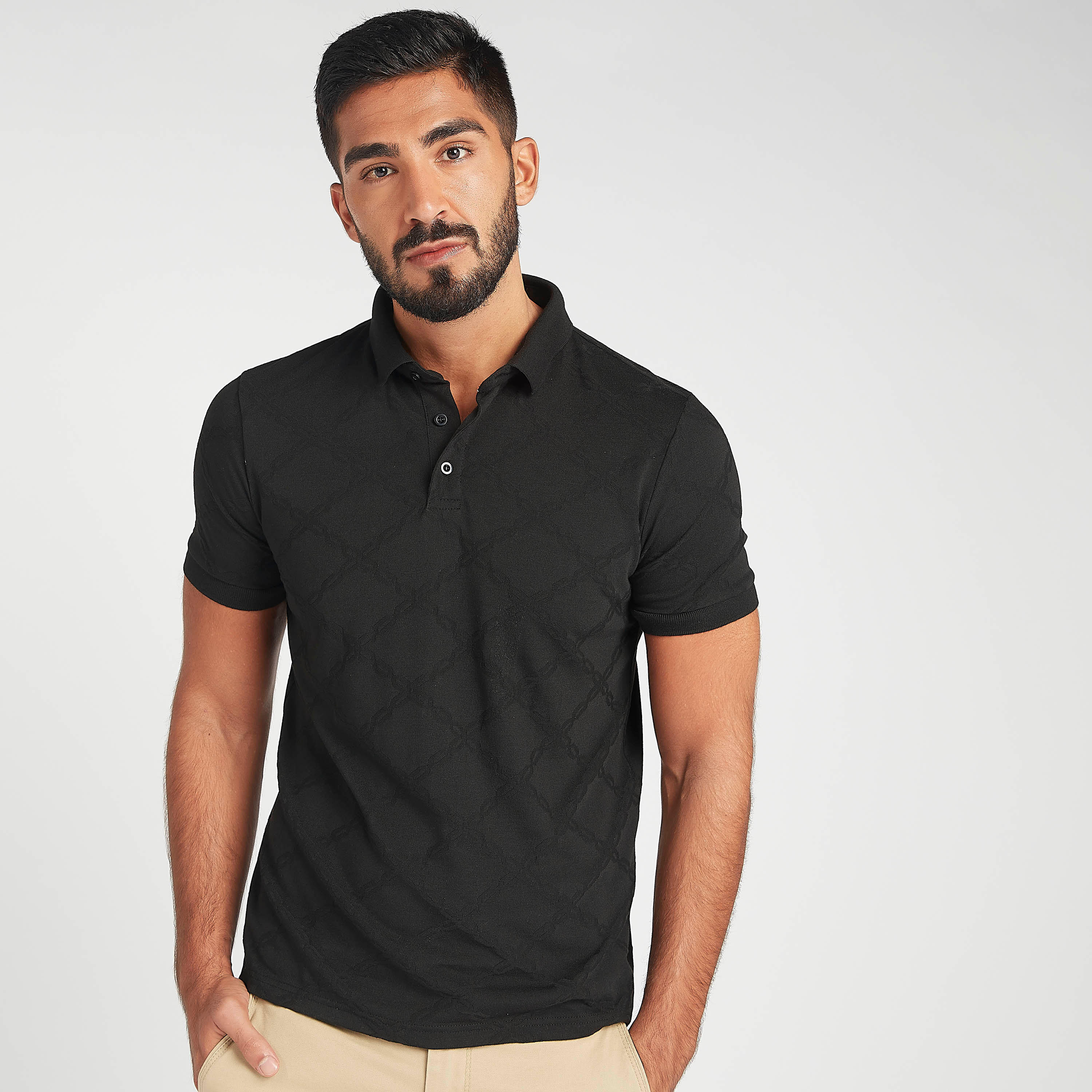 Sustainable Iconic Slim Fit Textured Polo T-shirt with Short Sleeves-men-clothing-tshirtsandpolos-polos-image-1