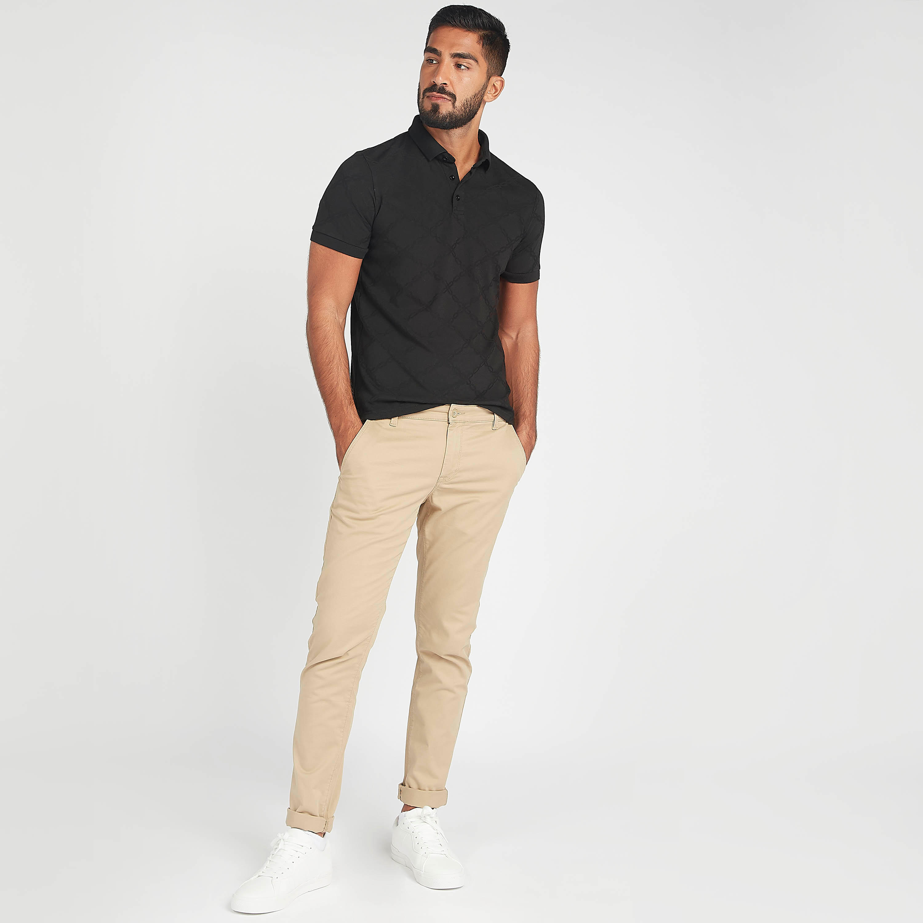 تيشيرت مستدام بولو سليم فيت بارز الملمس بأكمام قصيرة من آيكونيك-men-clothing-tshirtsandpolos-polos-image-2