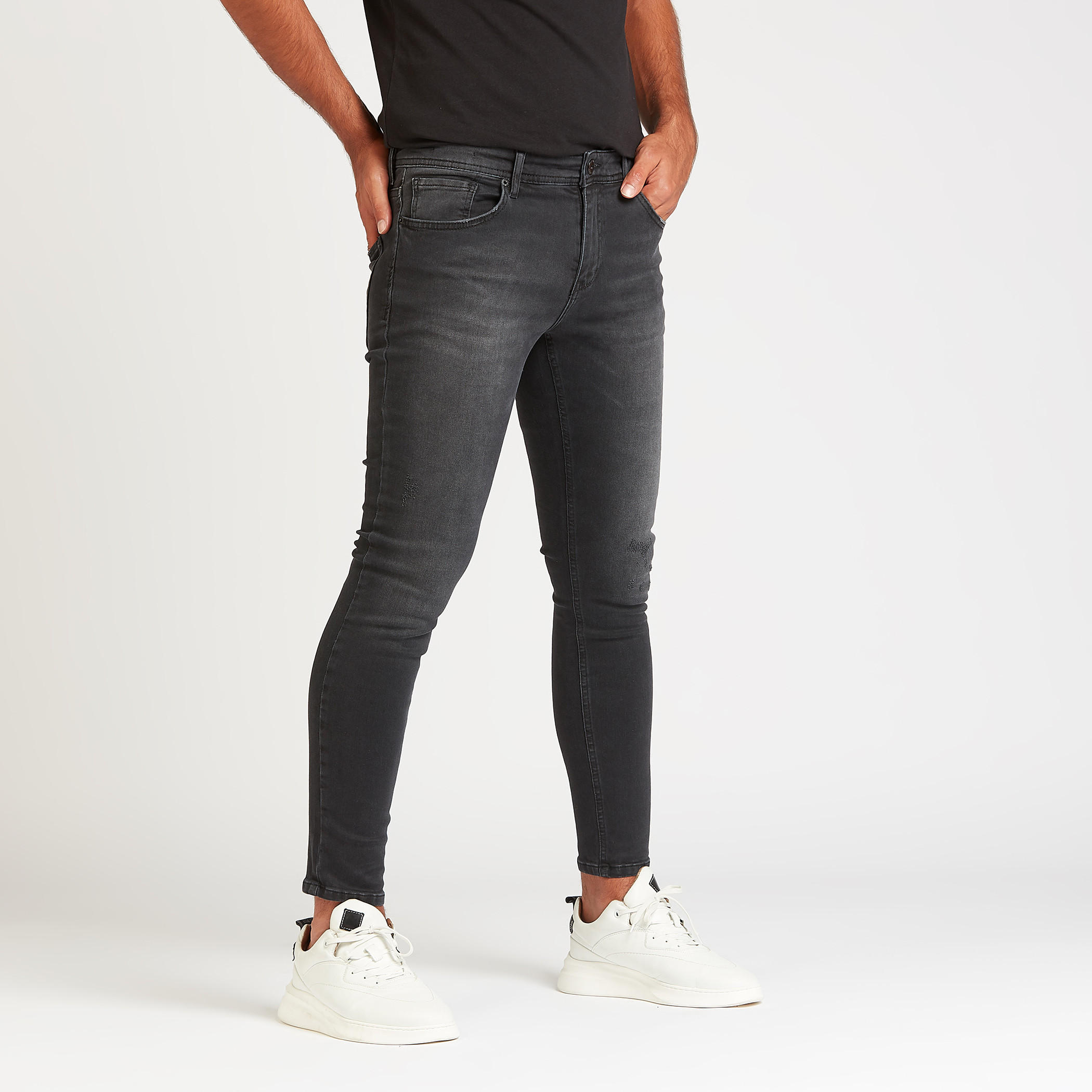 بنطلون جينز سادة سليم بخصر متوسط الارتفاع وجيوب من آيكونيك-men-clothing-bottoms-jeans-image-1