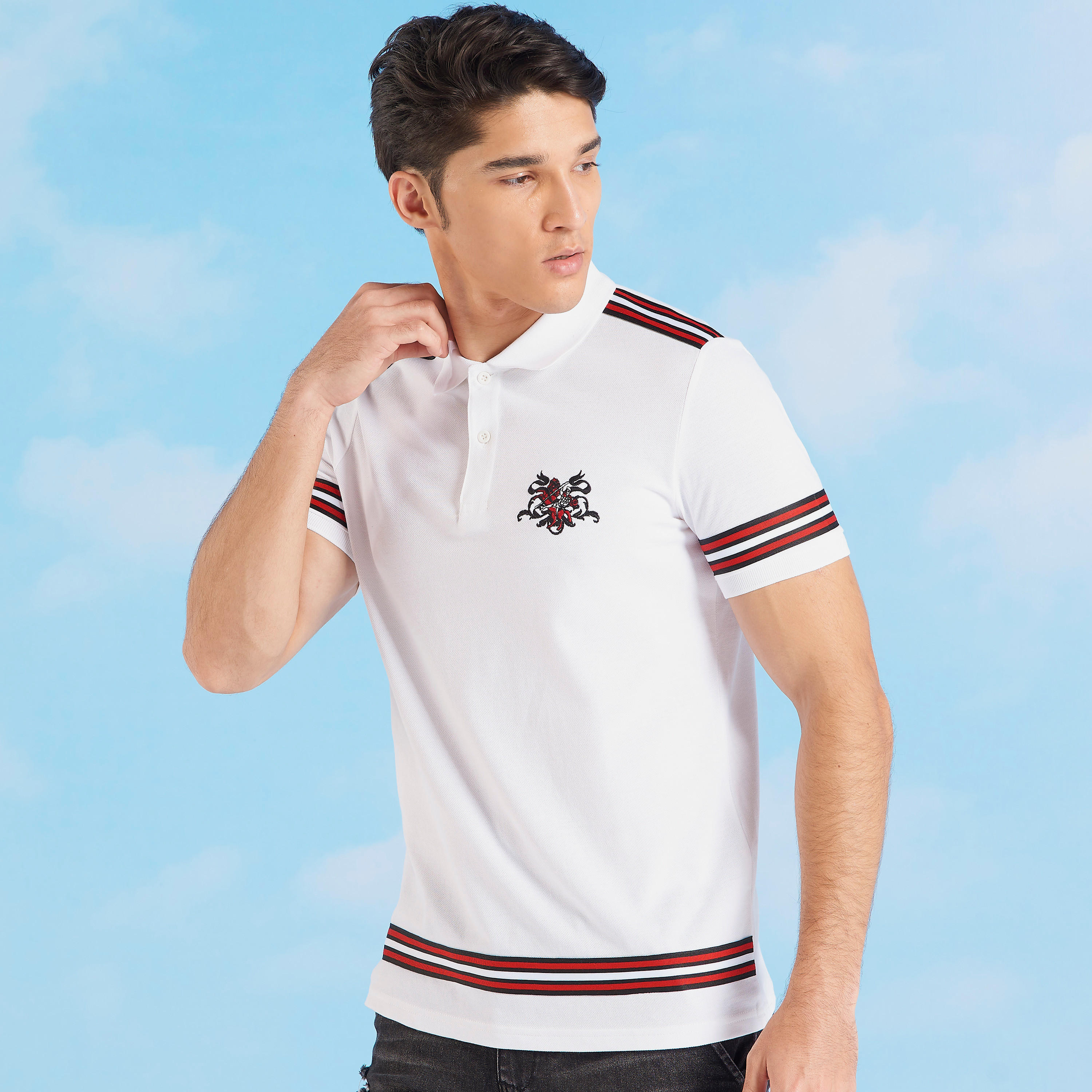 Sustainable Iconic Polo T-shirt with Short Sleeves and Stripe Detail-men-clothing-tshirtsandpolos-polos-image-1