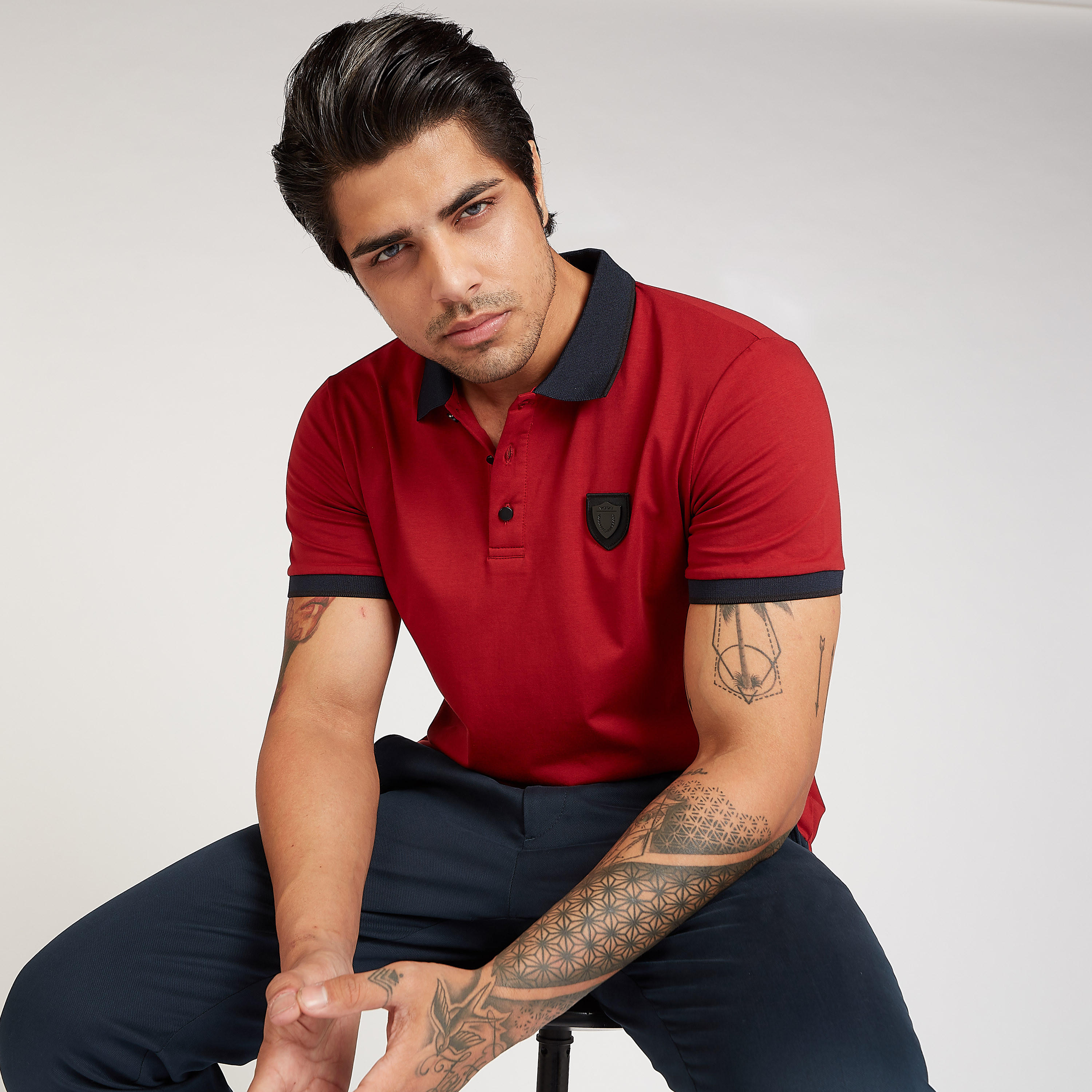 تيشيرت بولو سليم بارز الملمس بأكمام قصيرة من آيكونيك-men-clothing-tshirtsandpolos-polos-image-1
